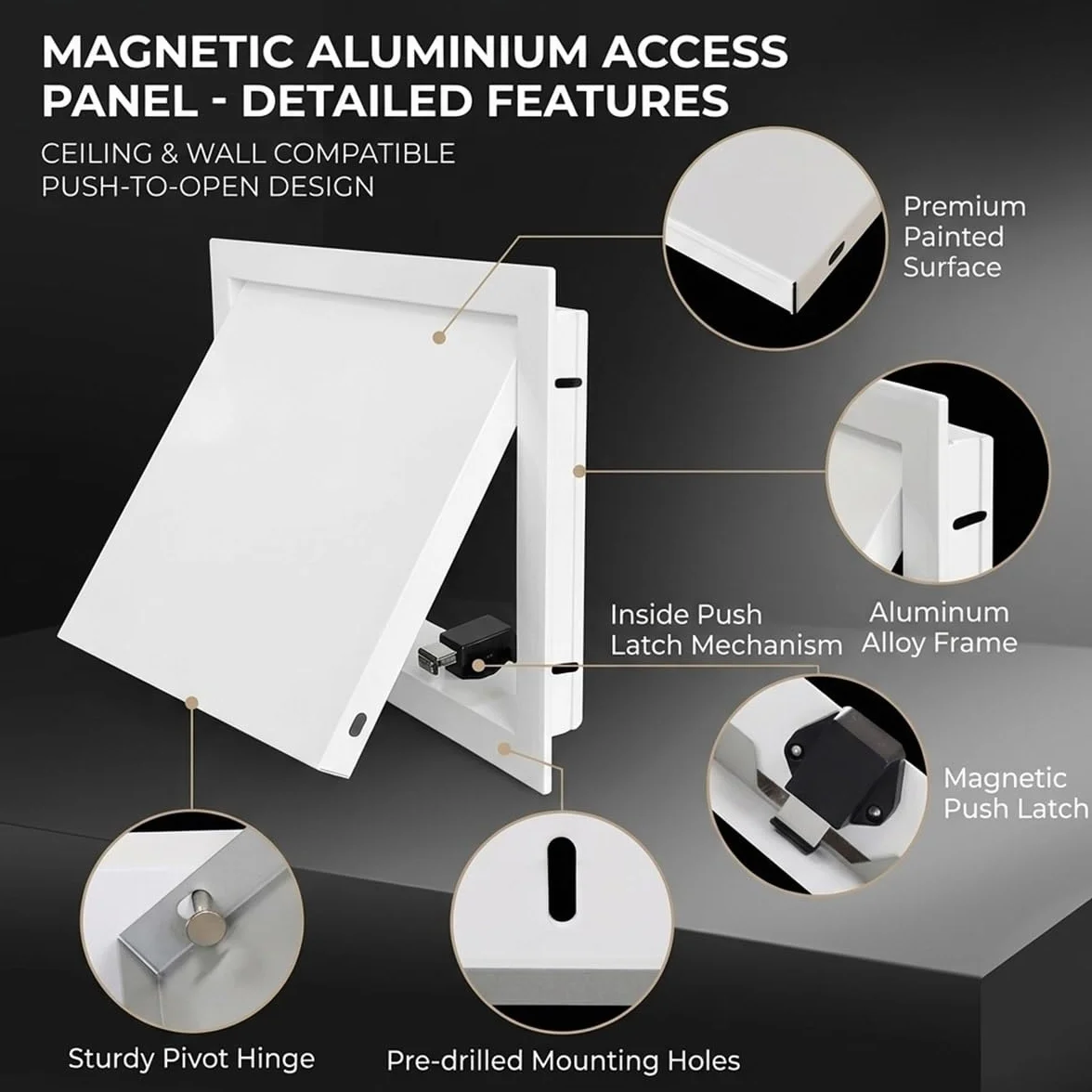 Trampilla de Inspección de Aluminio con Cierre Magnético, Puerta de Revisión Oculta. Panel de Acceso Alicatable para Techo y Pared en Plomería Baño, Montaje Empotrado Fácil.(White,150 x250 mm)