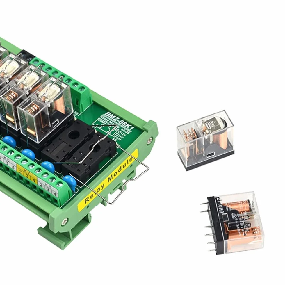 Módulo de relé, CC 24 V, módulo de relé extraíble aislado de 8 canales, módulo de relé optoacoplador, placa amplificadora de señal PLC, riel DIN de 35 mm