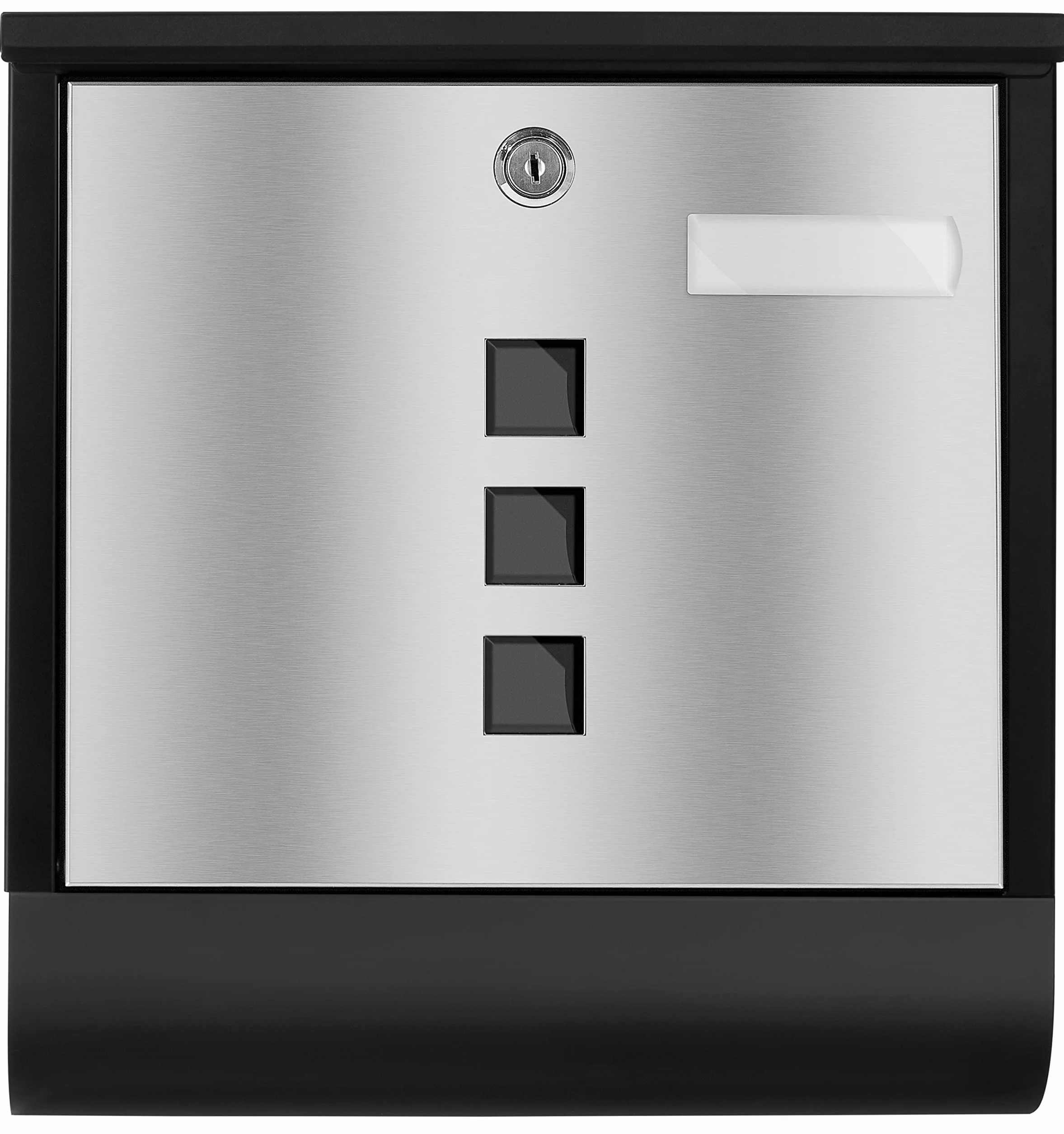 KESSER® Buzón de Acero Inoxidable con Placa de Nombre para el Compartimento del periódico, Ventana de visualización, Cepillado, con Cierre de 3 Llaves, con Recubrimiento, Negro/Plata