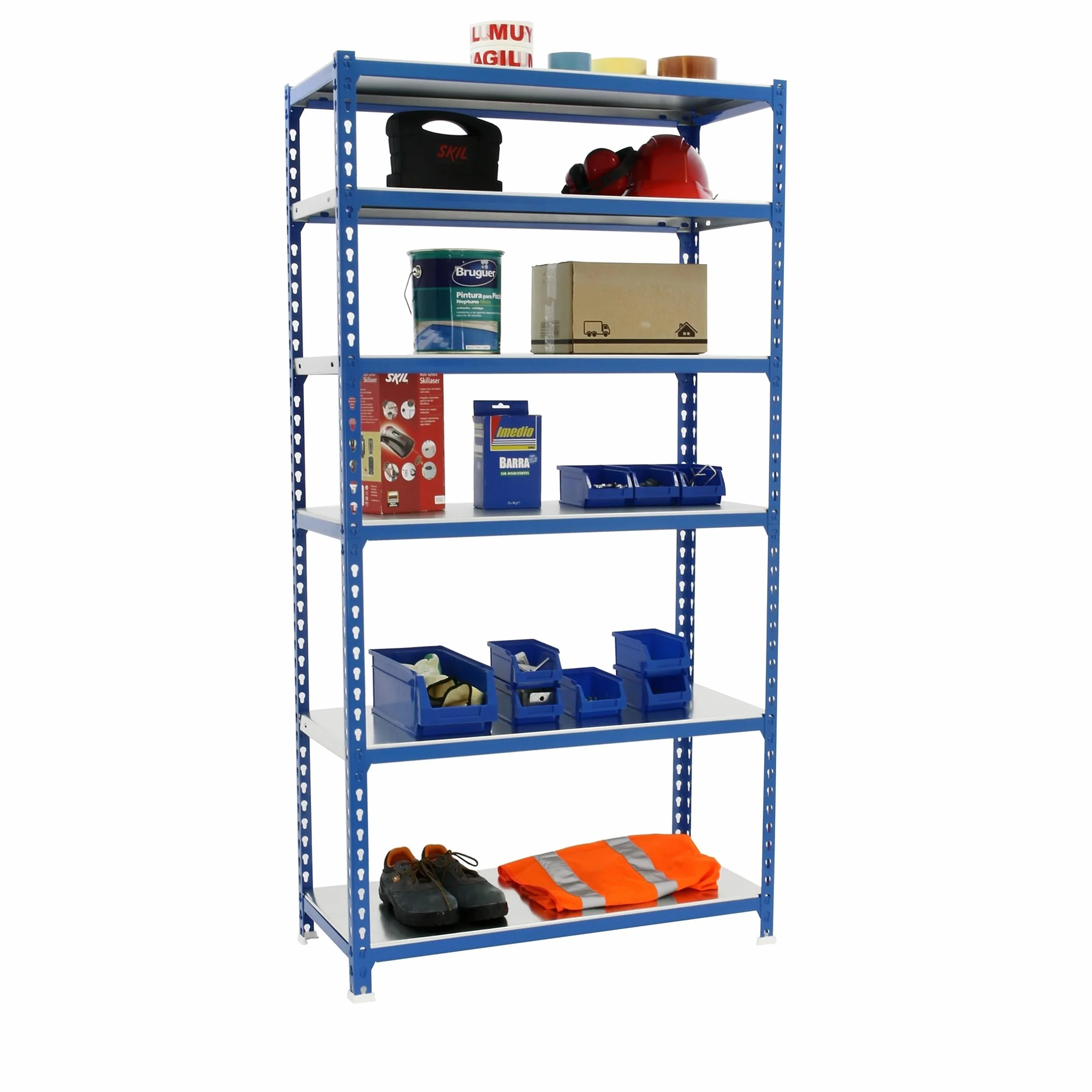 Simon Rack Estanterias Metalicas, 2500x900x400 mm, 6 Baldas de Metal, 180 kg de Punto Flexión, Estanterias Almacenaje, Azul/Galva - Simonclick