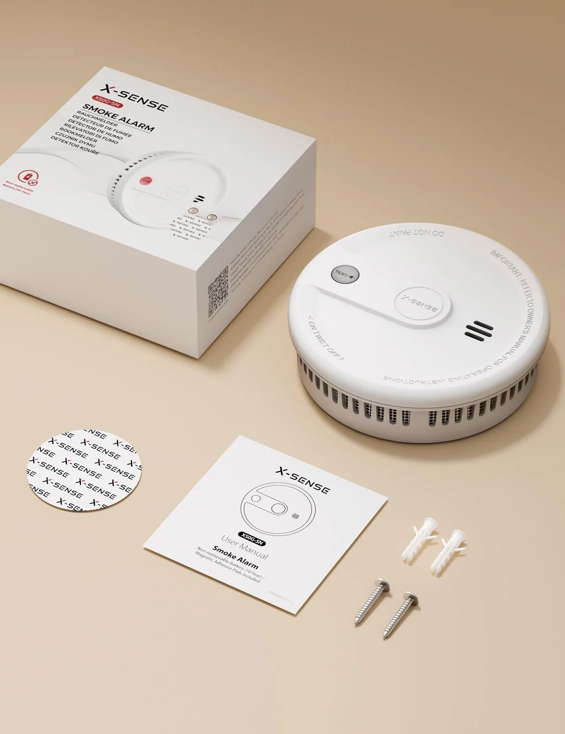 X-Sense Detector de humo con 10 años de vida útil de la batería, alarma de incendio magnética sin perforación, modo de espera sin parpadeo, ultrafino, botón de prueba/silencio, XS0G-SN, pack de 1
