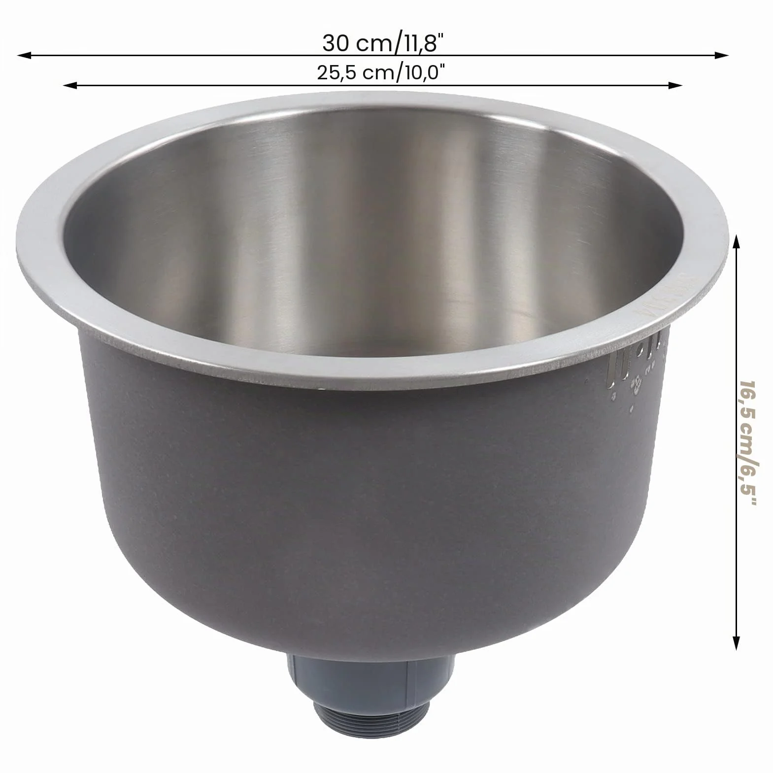 Mini Fregadero de Cocina Redondo Barra de Acero Inoxidable, Fregadero de Cocina Barra de Acero Inoxidable Lavabo Redondo con Tubo de desagüe 30 cm de diámetro