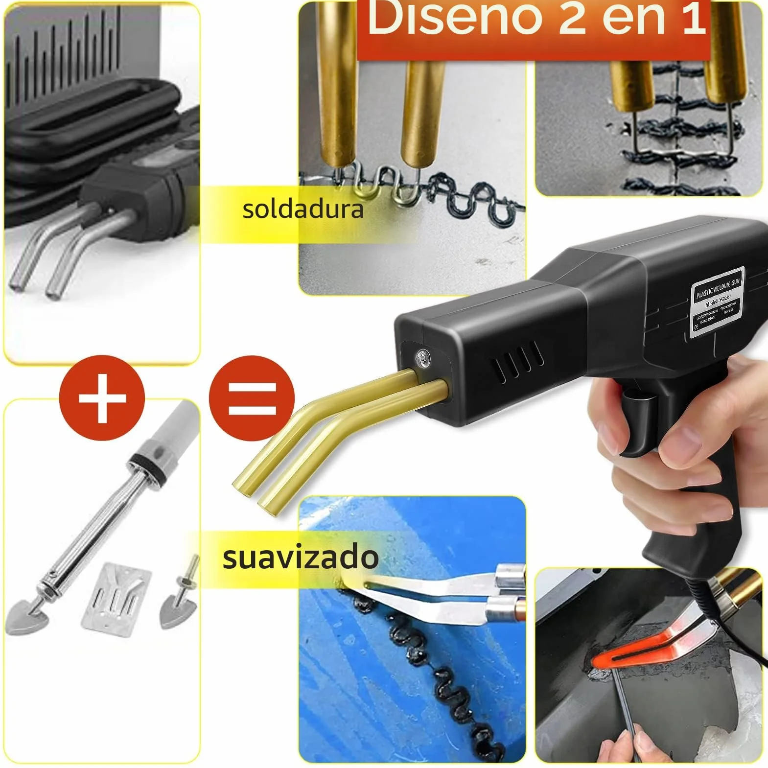 220W 2 en 1 Soldador de Plástico con 800pcs Grapas,20pcs Varillas & 2pcs Herramientas de Suavización,Pistola Grapas para Plastico, Plástico Soldadura Reparando Kit para Reparación Parachoques (negro)