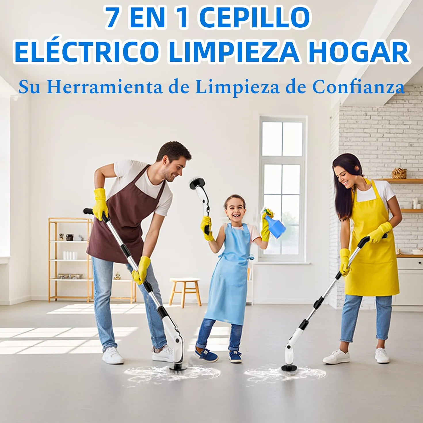 Cepillo Electrico Limpieza Hogar, Cepillo Limpieza Hogar con 4 Ángulos Ajustables, 7 Cabezales de Cepillo, 3 Opciones de Longitud, 90 Minutos de Autonomía, 2 Modos de Velocidad, para Baño, Suelo