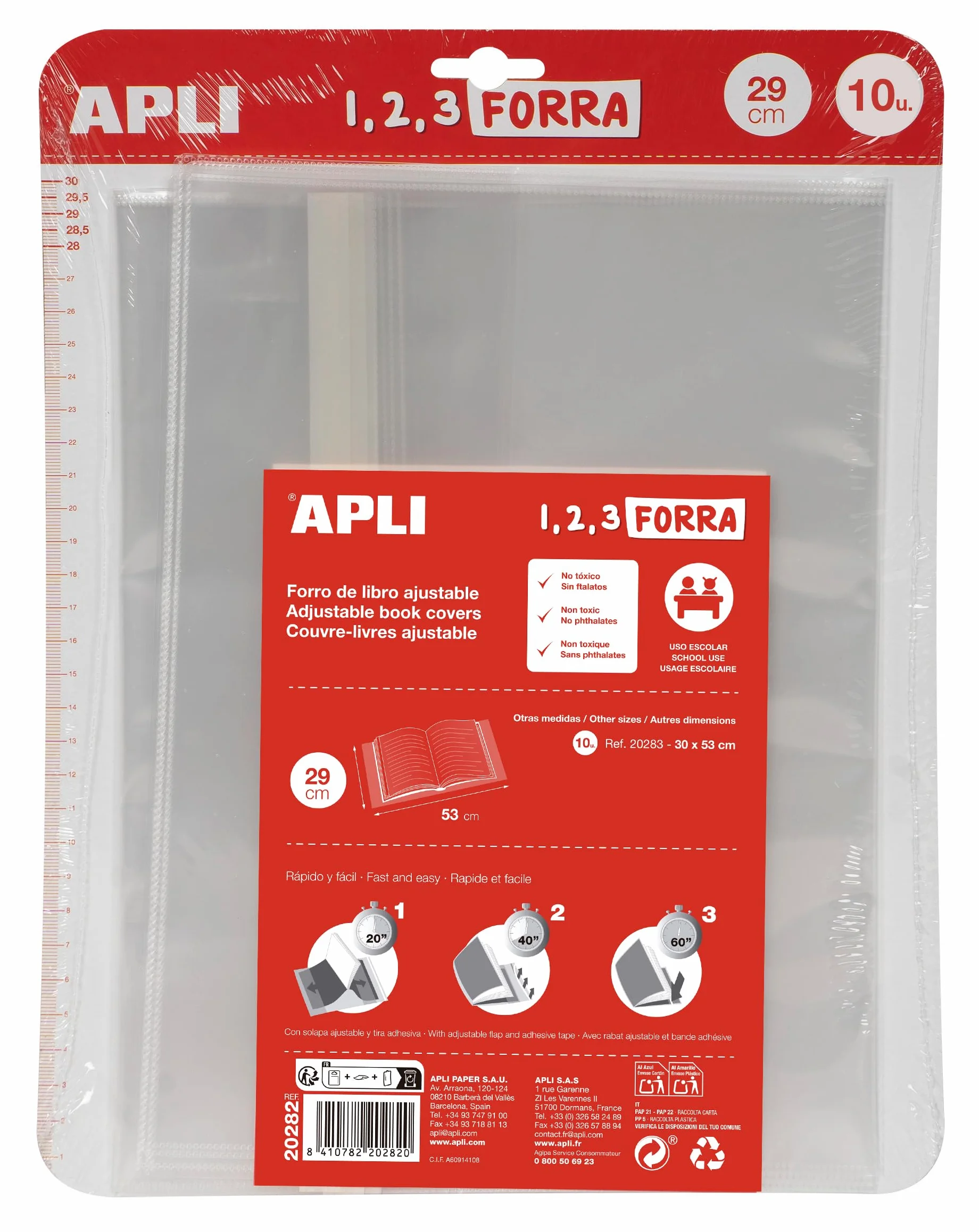 APLI Forros Ajustables PP 29 x 53 cm 75 µ Pack 10