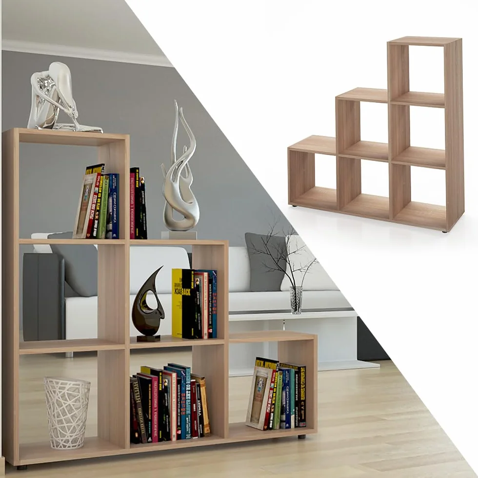 Vicco Estantería escalonada Sonoma 105 x 107.5 cm Separador de ambientes 6 estantes