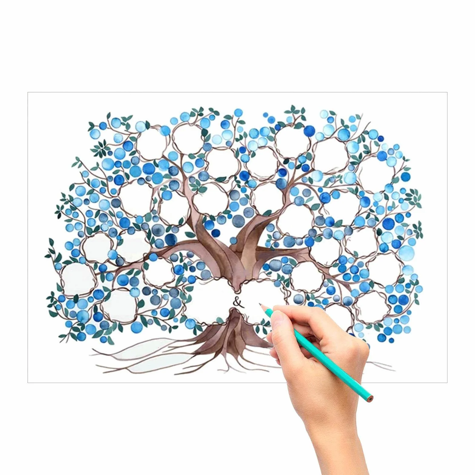 Cartel del árbol genealógico, Pared Genealógico - Regalos del árbol genealógico Familia Dibujo Acuarela Genealogía Imagen Paño bricolaje