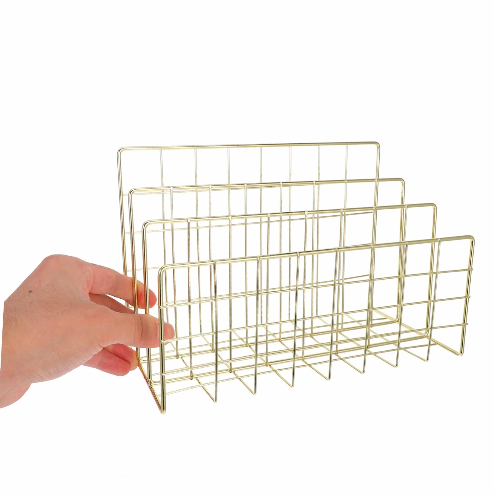 Organizador de Escritorio Metálico Dorado para Archivos y Correo con Compartimentos