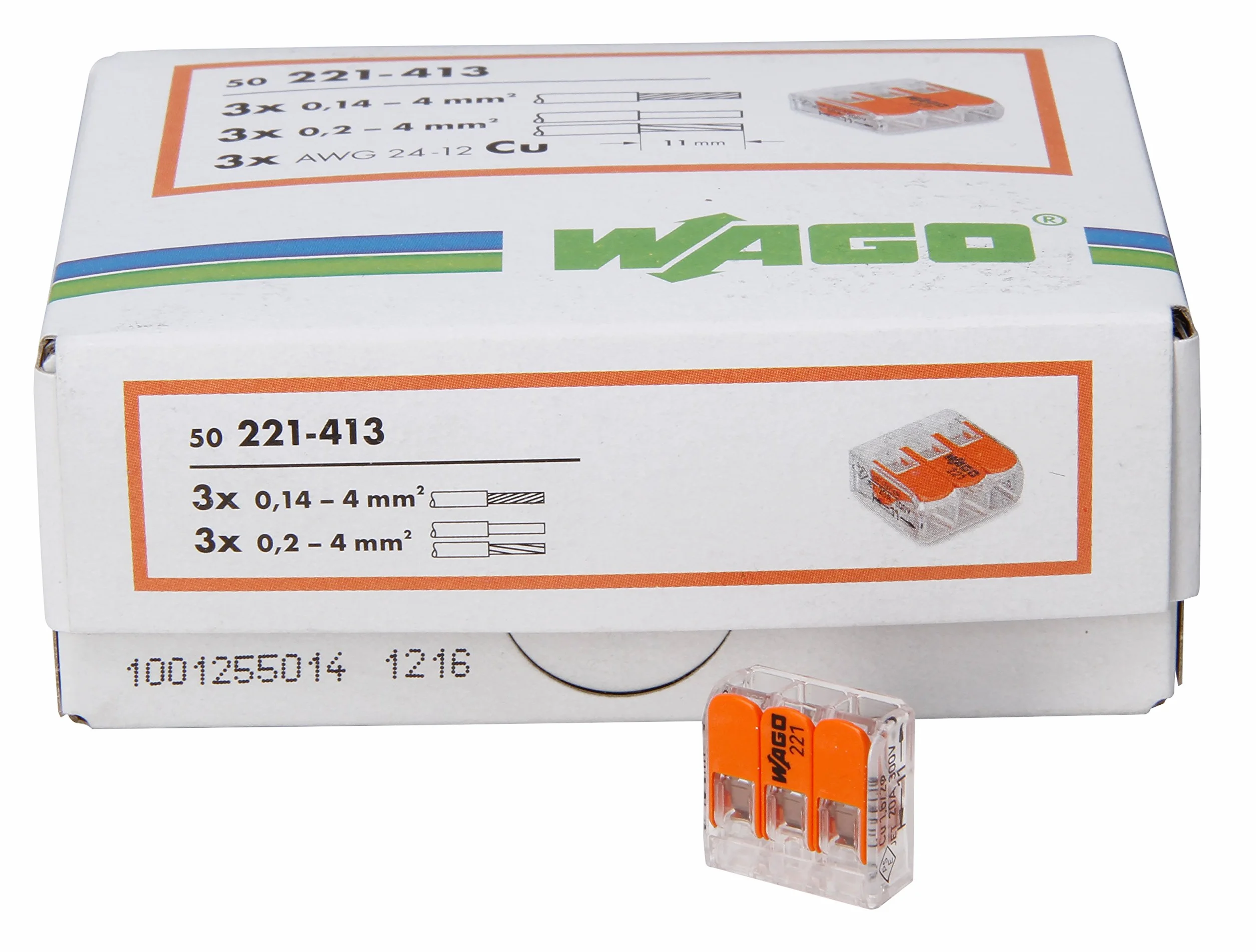 Kopp Wago Ranuras Borne de 3 con Palanca 1,5 – 2,5 mm² 50 Unidades Transparente/Naranja