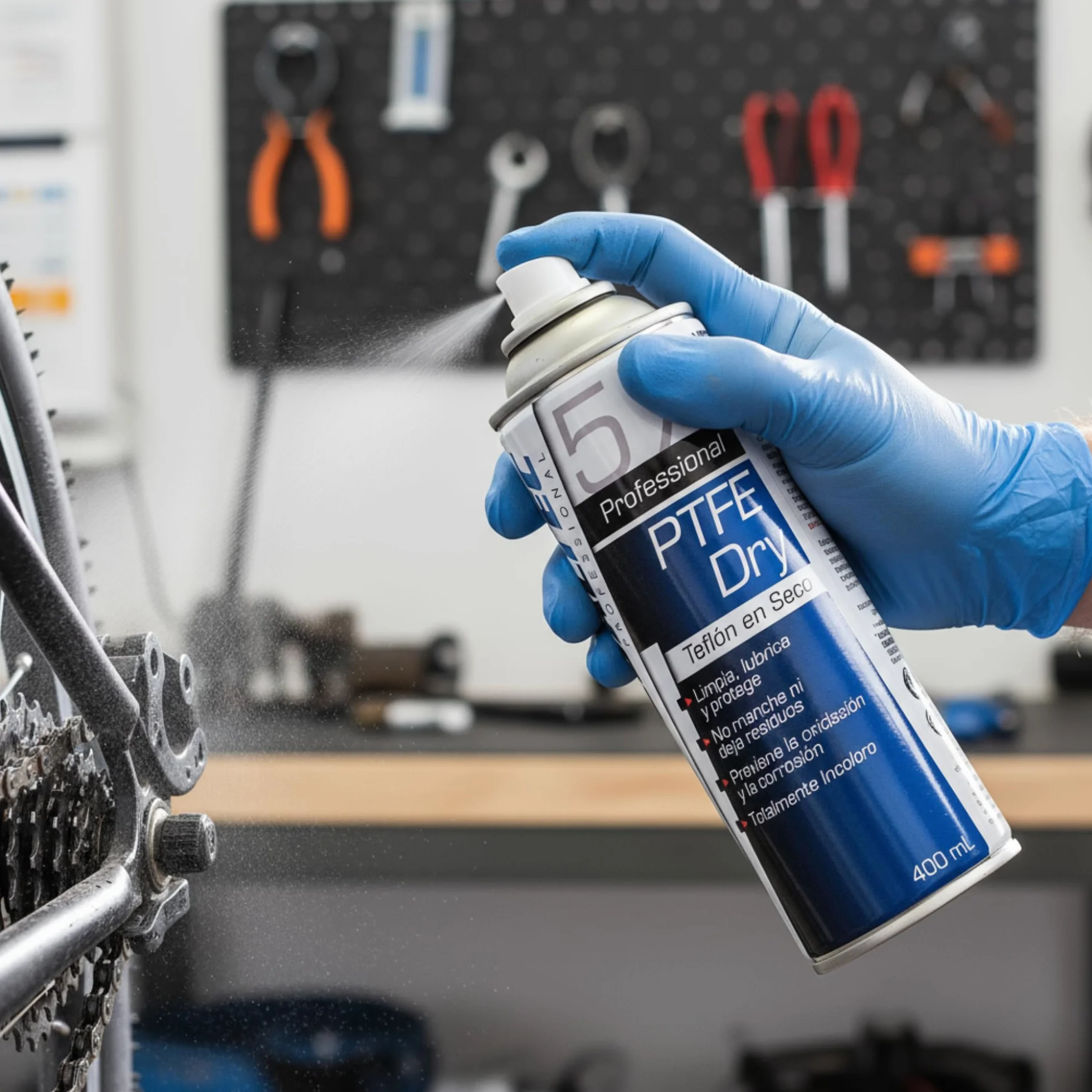 Lubricante de Teflón Seco PTFE Spray Multiusos 400 ml – No Mancha ni Atrae Polvo, Secado Rápido, Antiadherente – Cadena Bici, Cerraduras, Bisagras, Cremalleras, Impresora 3D – Globaltec Professional