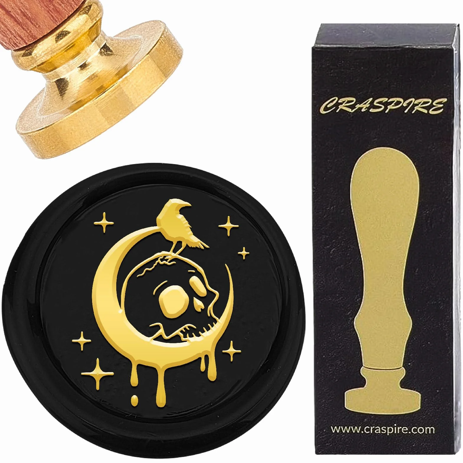 CRASPIRE Sellos de Cera de Calavera de 30 mm Sello de Cera de Sellado Gótico Retro Vintage de Halloween Cabeza de Latón Extraíble con Mango de Madera para Fiestas de Cumpleaños Manualidades