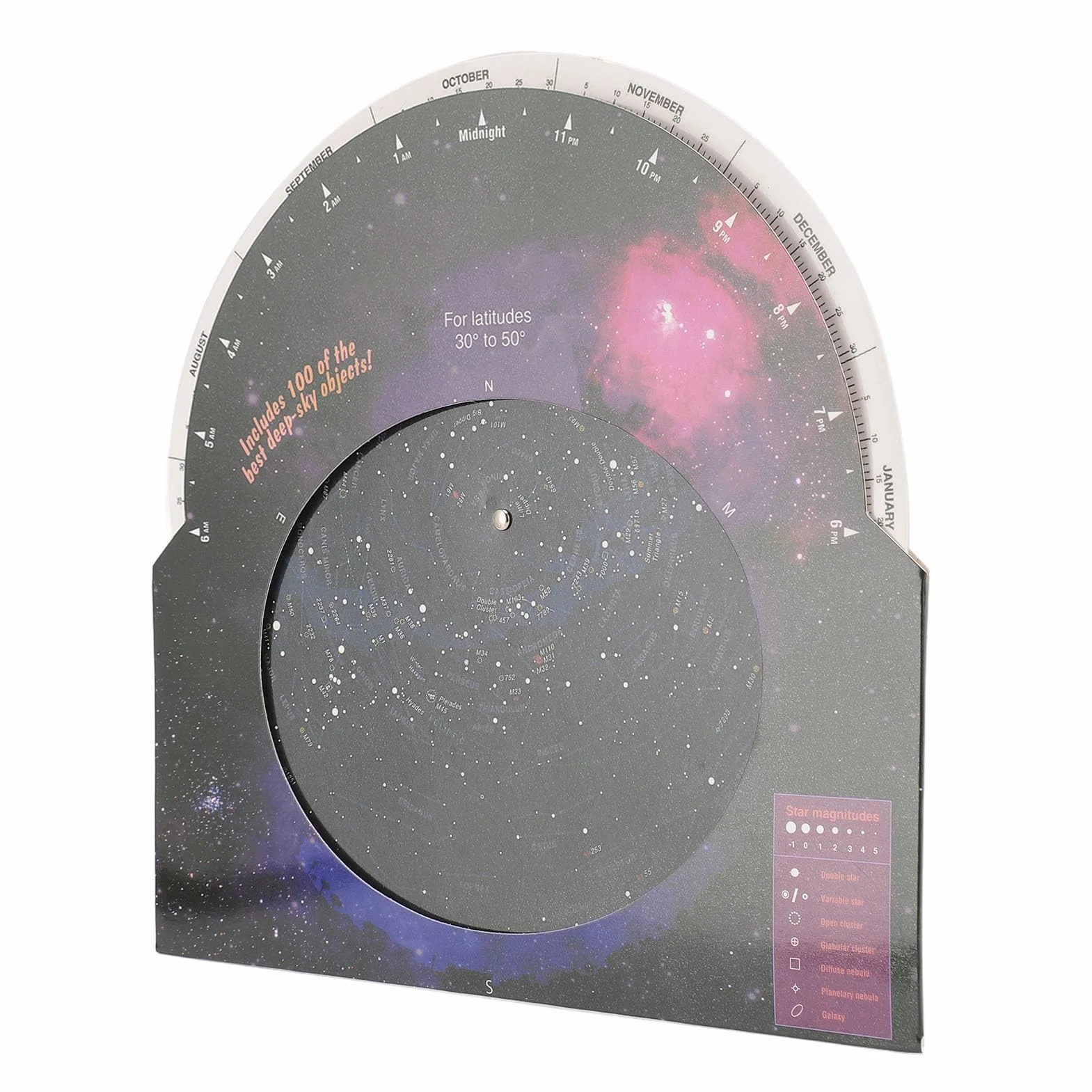 Planisferio Star Target, Guía de Mapas Estelares de Astronomía con 100 Cúmulos de Estrellas, Nebulosas y Galaxias, para Observar Constelaciones, Estrellas Brillantes y Objetos