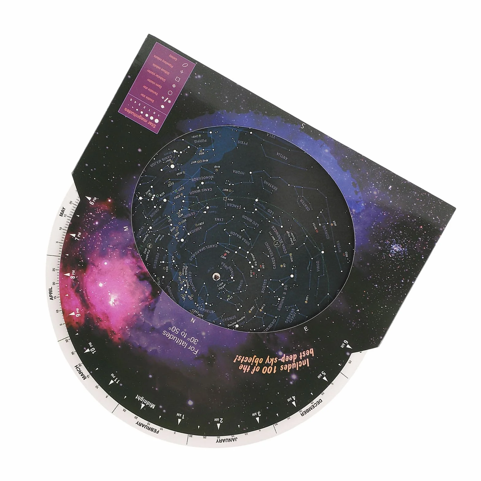 Planisferio Star Target, Guía de Mapas Estelares de Astronomía con 100 Cúmulos de Estrellas, Nebulosas y Galaxias, para Observar Constelaciones, Estrellas Brillantes y Objetos