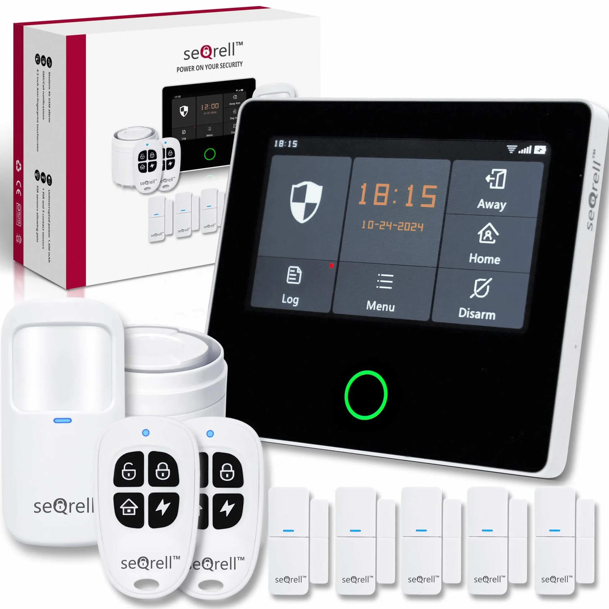 Kit Alarma Casa con Aviso al Movil, Sistema de Alarma para Casa WiFi y 4G gsm sin cuotas con Pantalla Táctil 4.3” y Batería de 1500 mAh, Aplicación Tuya Smart Life, Alexa, SQ4324C