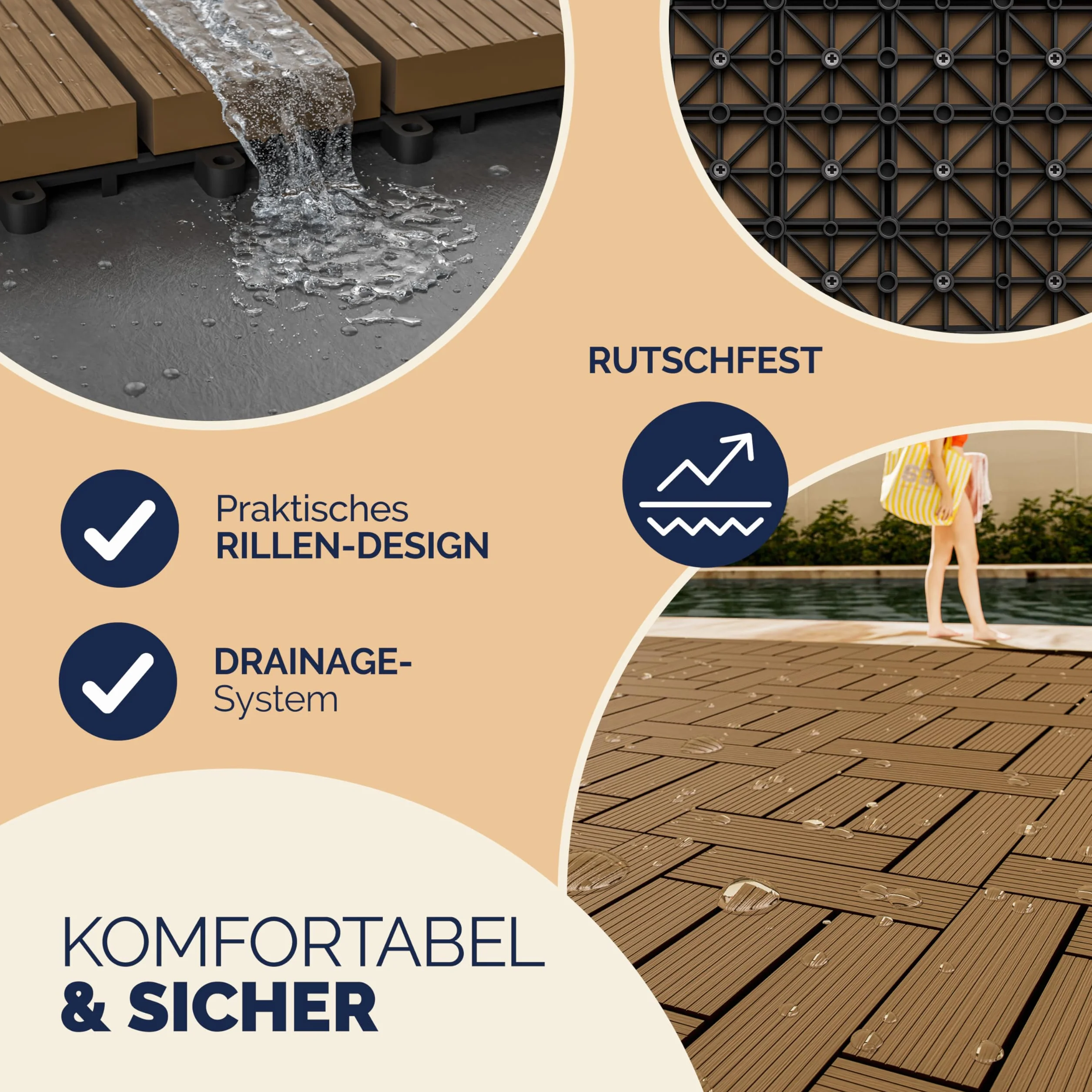 Casaria Set Baldosas Exterior WPC Losetas Jardín Antideslizantes Sistema Clic Terracota 30x30cm 4m²