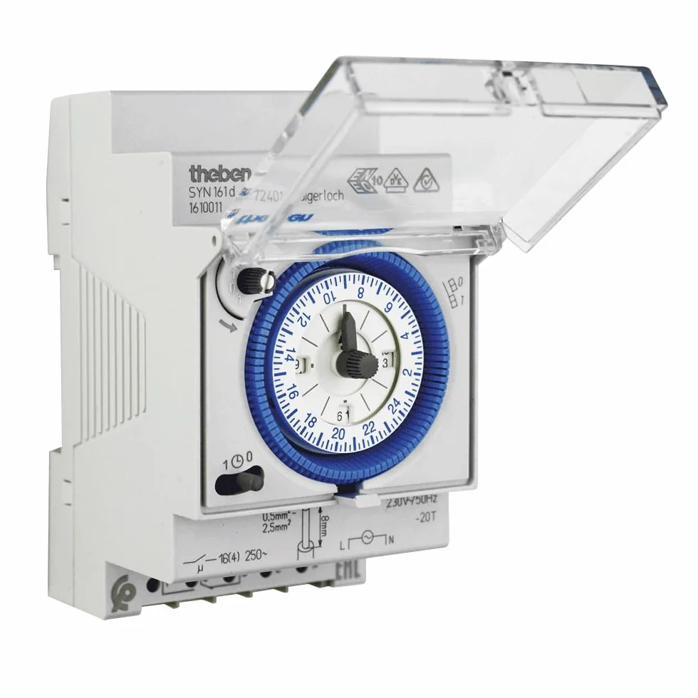 Theben 1610011 Syn 161 d Interruptor horario analógico, 1 Canal, Programa Diario, Carril DIN