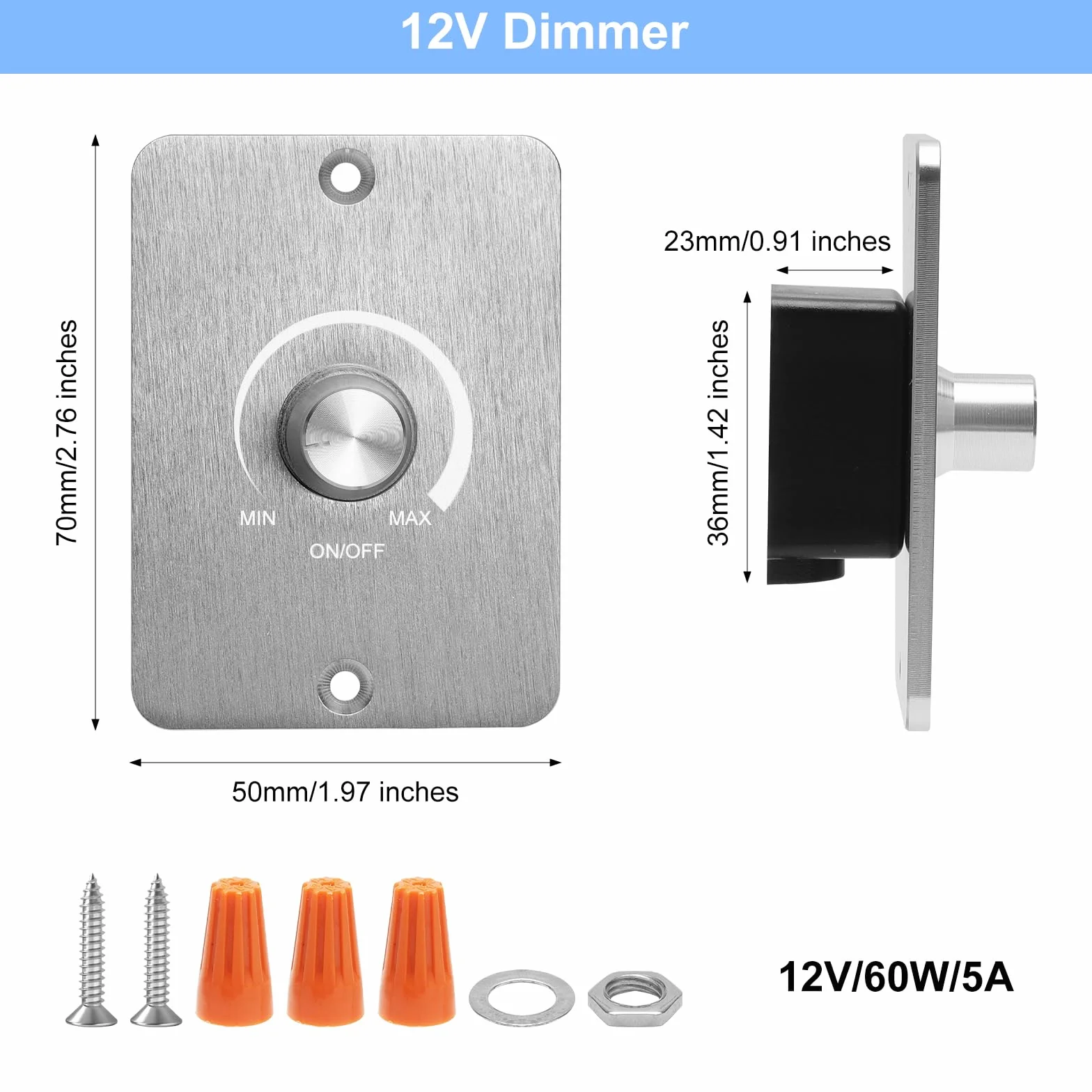 VOSSOT interruptor regulador de luz de 12 V para lámparas LED, regulador de luz de 12 V y 5 A para lámparas LED, sin parpadeos, regulable de forma continua – dimmer para iluminación de autocaravanas