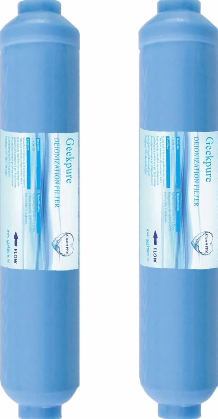 Geekpure 10 pulgadas en línea de desionización DI cartucho de filtro de agua de reemplazo TDS hasta 0 para el sistema de ósmosis inversa -1/4" -Pack de 2