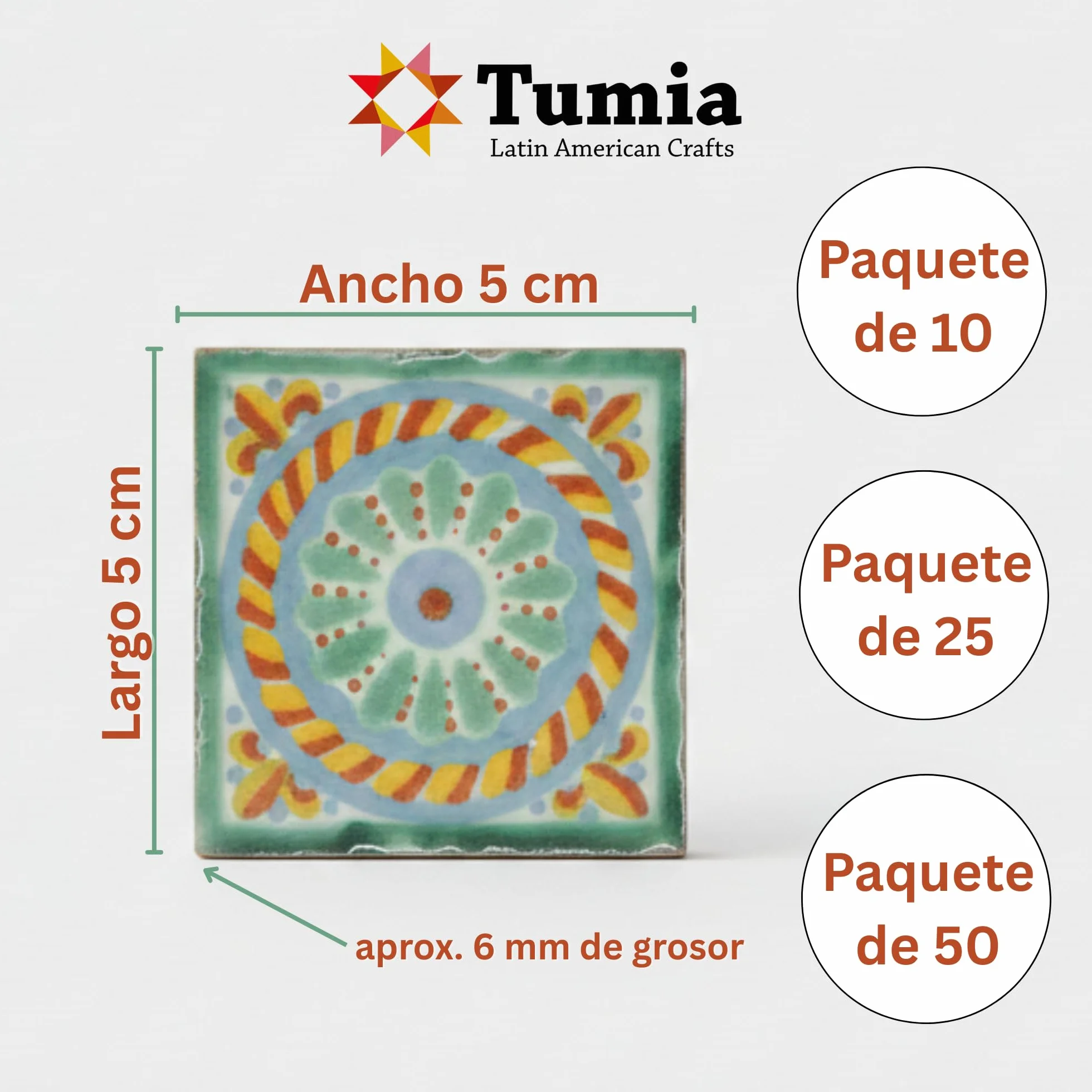 Tumia LAC Azulejos Mexicanos Artesanales de Talavera de 5cm
