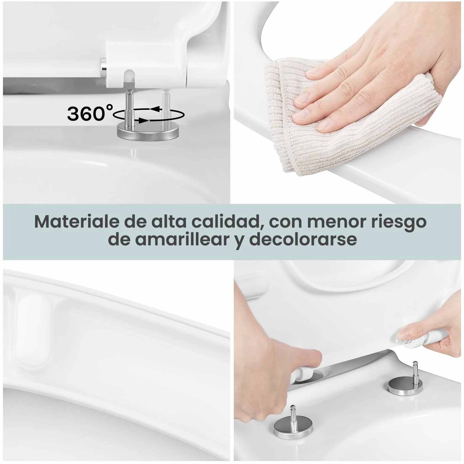 WOLTU WS2615-Asiento para Inodoro con Descenso automático, fijación rápida y duroplast, Cierre Suave, Revestimiento Duroplástico, Blanco, 45,5 x 36,7 x 5,4 cm