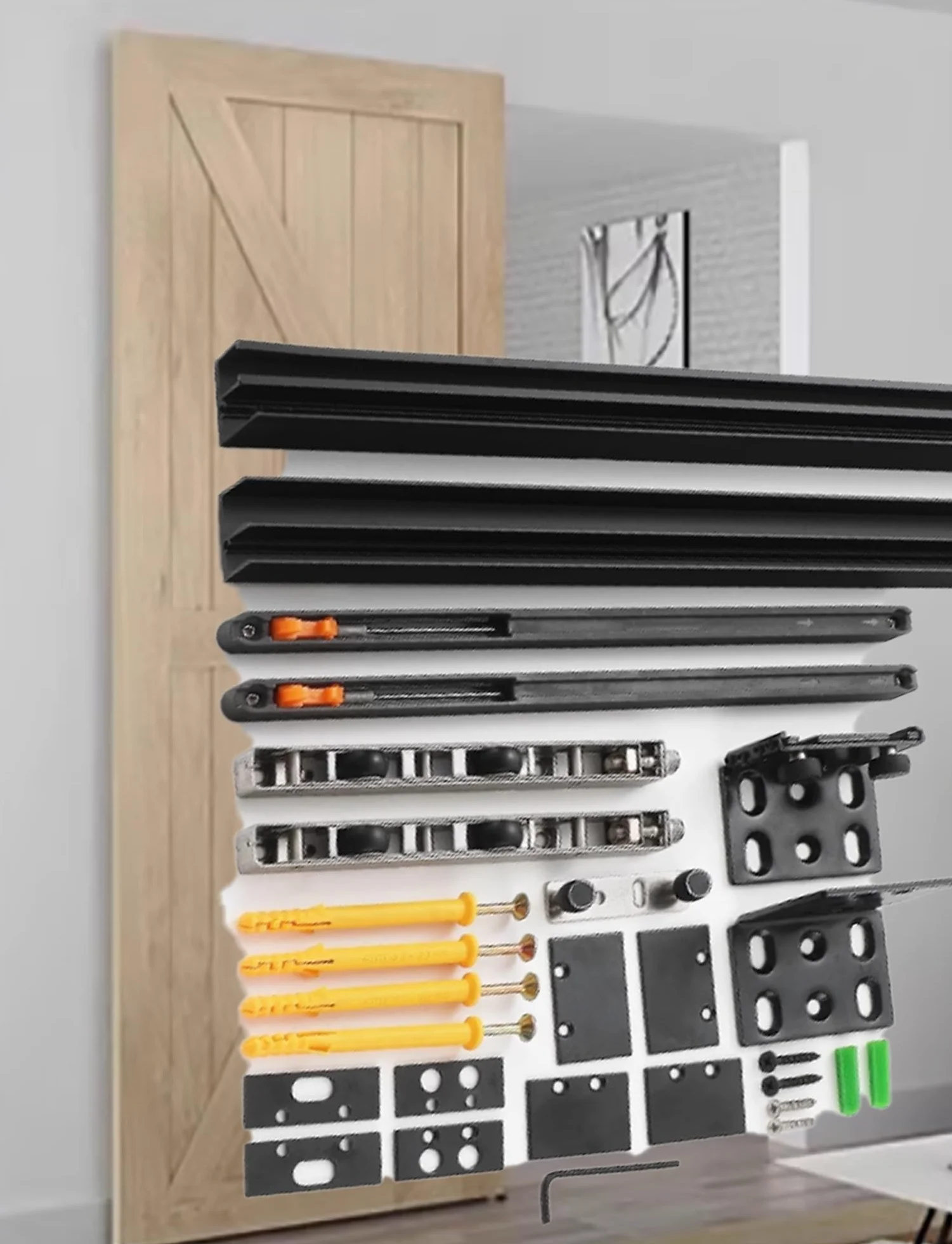 Kit de herrajes ocultos para puerta corredera con cierre suave, riel oculto resistente para puertas flotantes interiores modernas