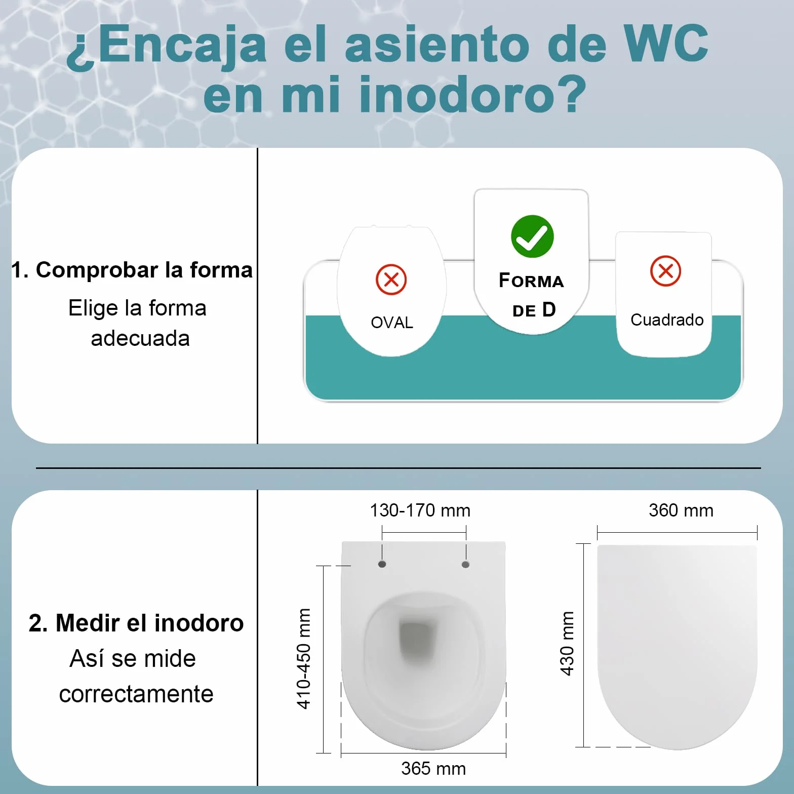 Tapa WC Universal Amortiguada D-Forma 430x360 mm, Duroplast Blanco