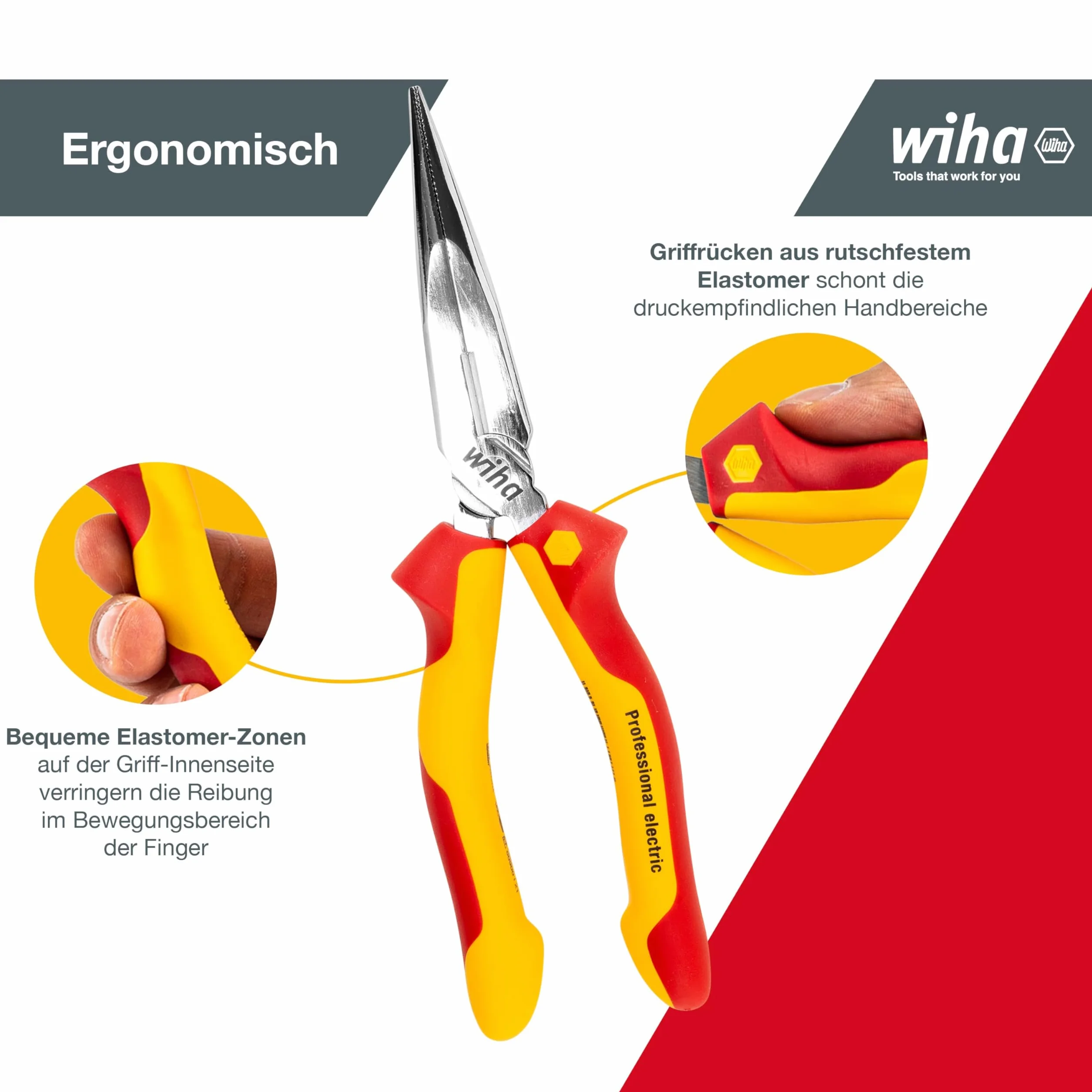 Wiha Alicates de boca semi-redonda Professional electric con filo de corte, con forma recta 200 mm, 8" (27423)