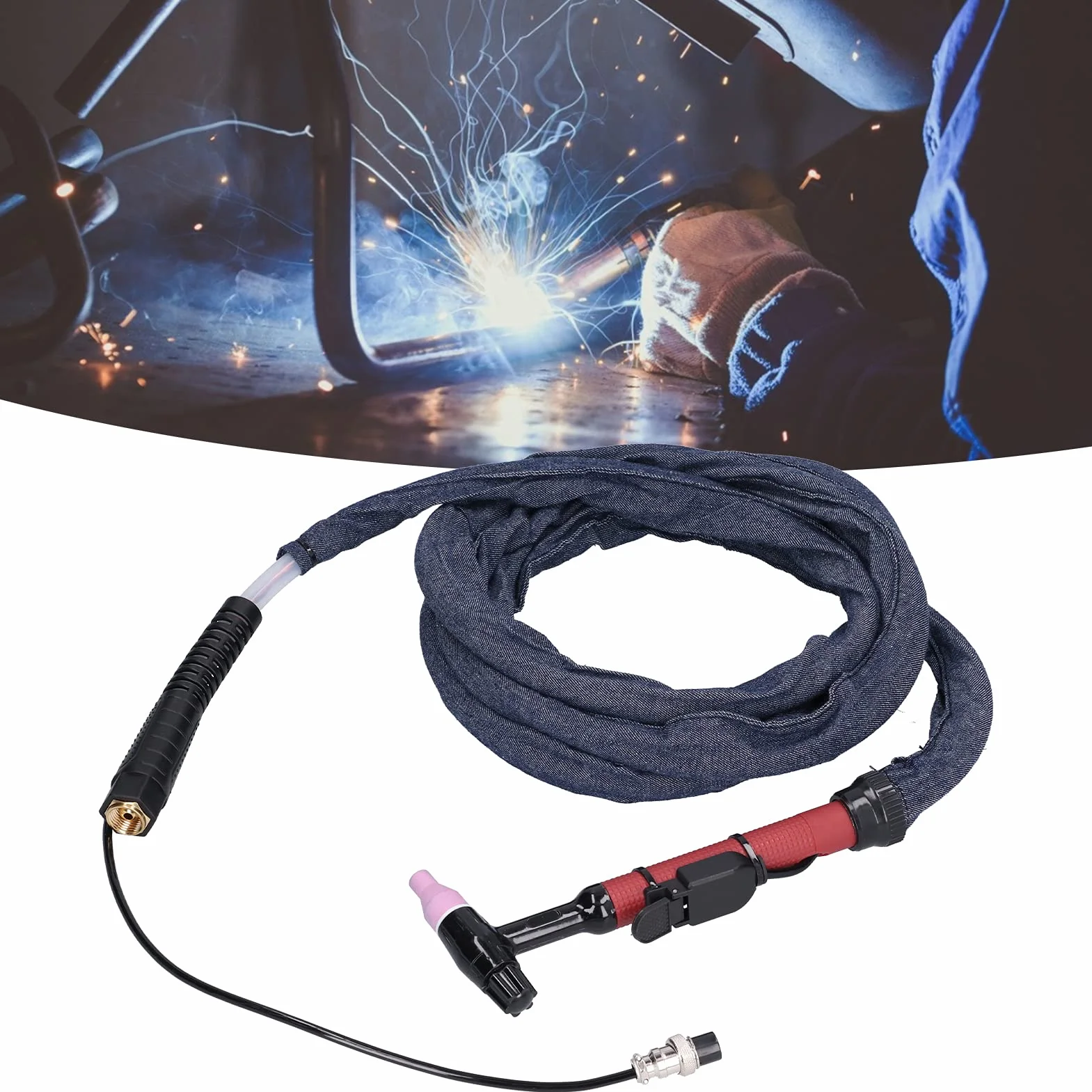 M16 Antorcha de soldadura Tig, Antorcha de soldadura TIG Cabeza flexible Pistola soldadora de de argón integrada M16 QQ150 3,7 metros con boquilla de porcelana Bolsa