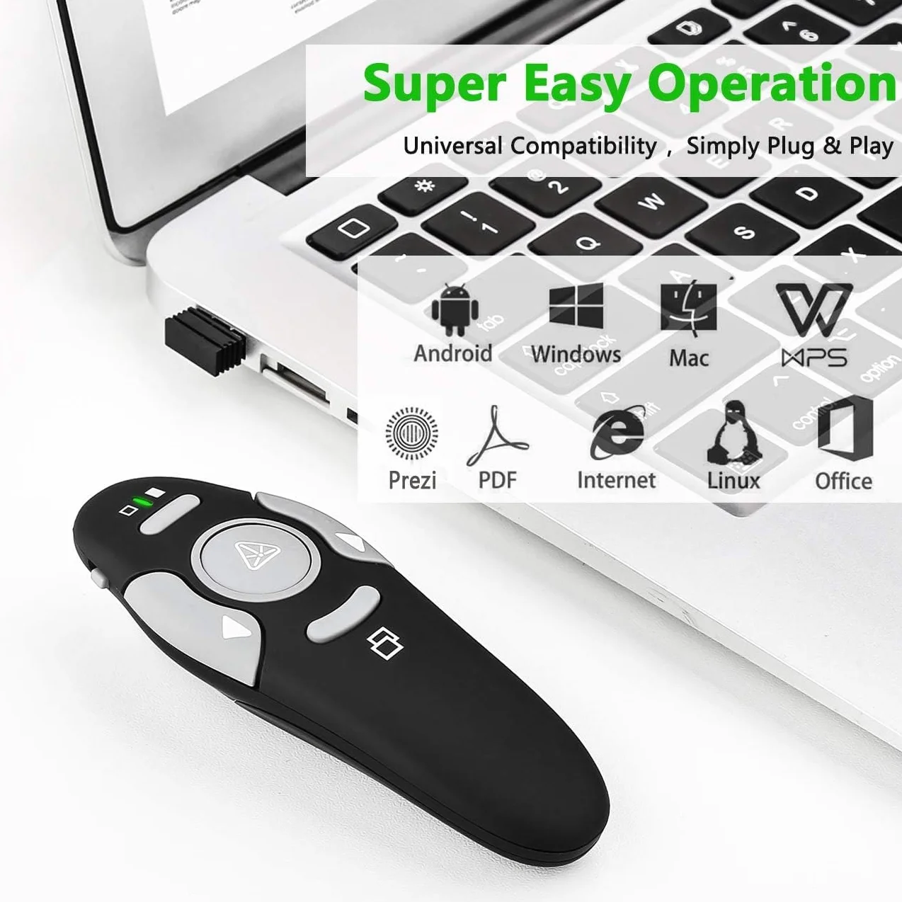 Klink Presentador Inalámbrico Puntero Láser con Mando Remoto Pasador de Diapositivas Compatible Windows Mac Linux