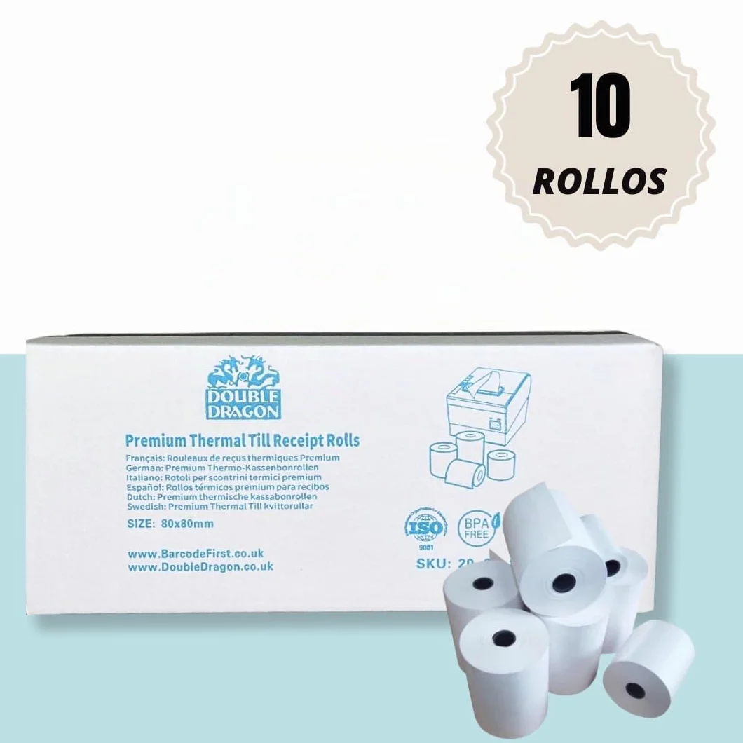 Double Dragon Rollo de Recibo Térmico 80 x 80 mm para Impresora EPOS, Terminal POS, Caja Registradora Paquete de 10
