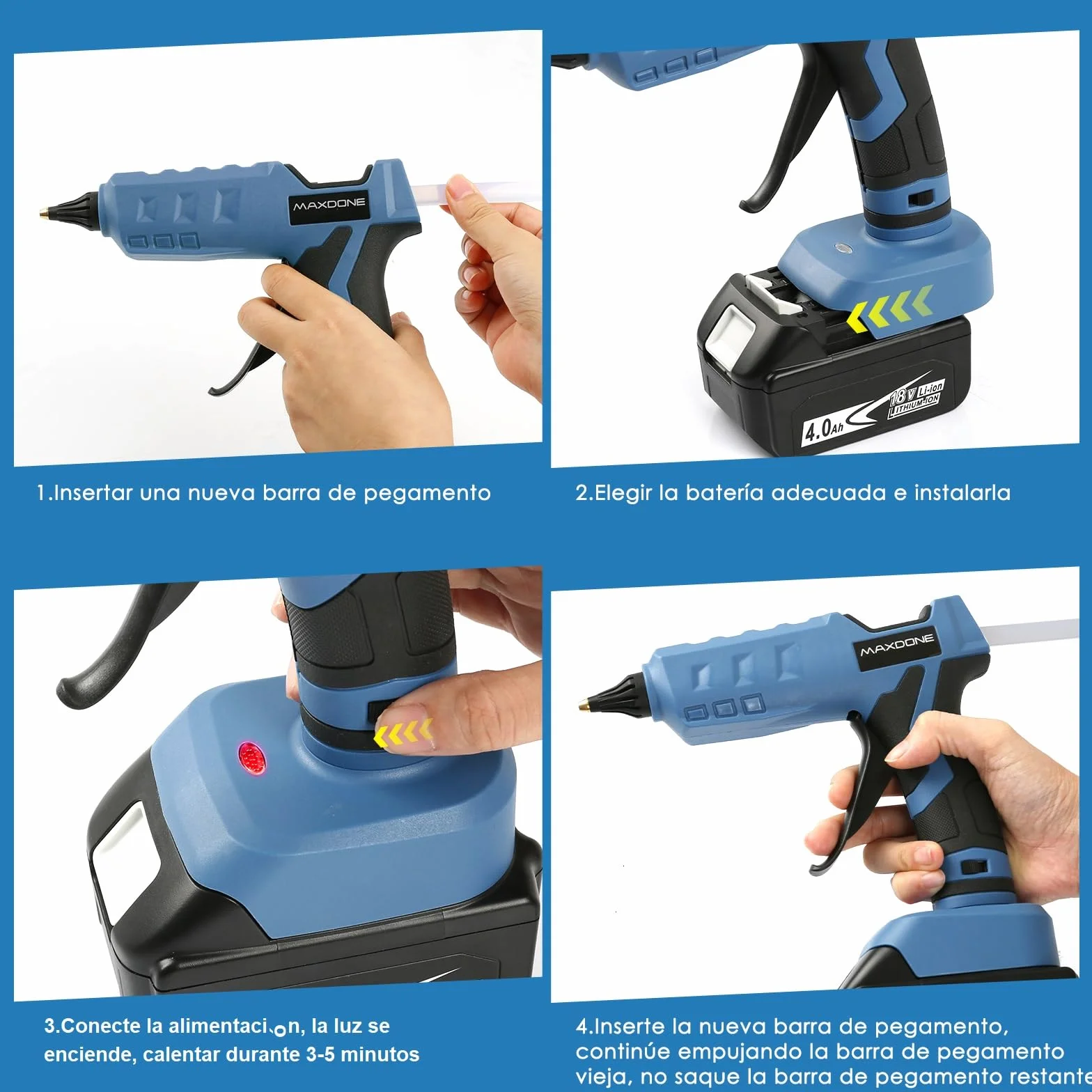 Pistola Silicona Caliente Inalambrica 100W para Batería Makita de18V, Barritas de Pegamento 11mm, para Bricolaje, Arte (herramienta desnuda, sin batería ni cargador)