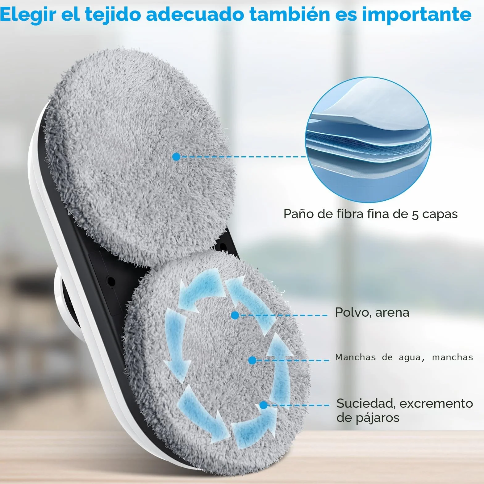 Robot Limpiacristales, Limpiacristales Electrico Ventanas con Succión 5600 Pa, 3 Modos de Limpieza, Sistema de Seguridad, Planificación Inteligente de Rutas y Detección de Bordes, Control Remoto