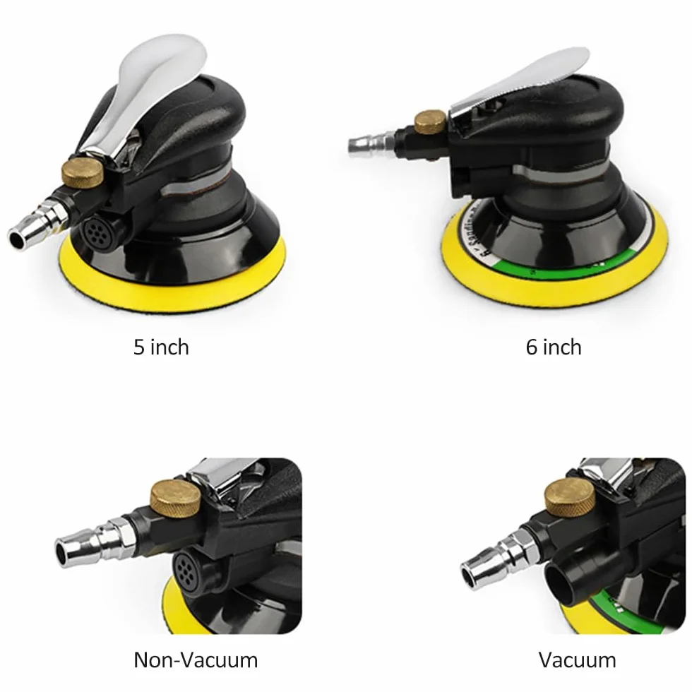 Lijadora Orbital Neumática Profesional de 6'' - 13500 RPM, Con Manguera y Bolsa Para Pulido y Lijado de Automóvil, Metal, Madera y Cera