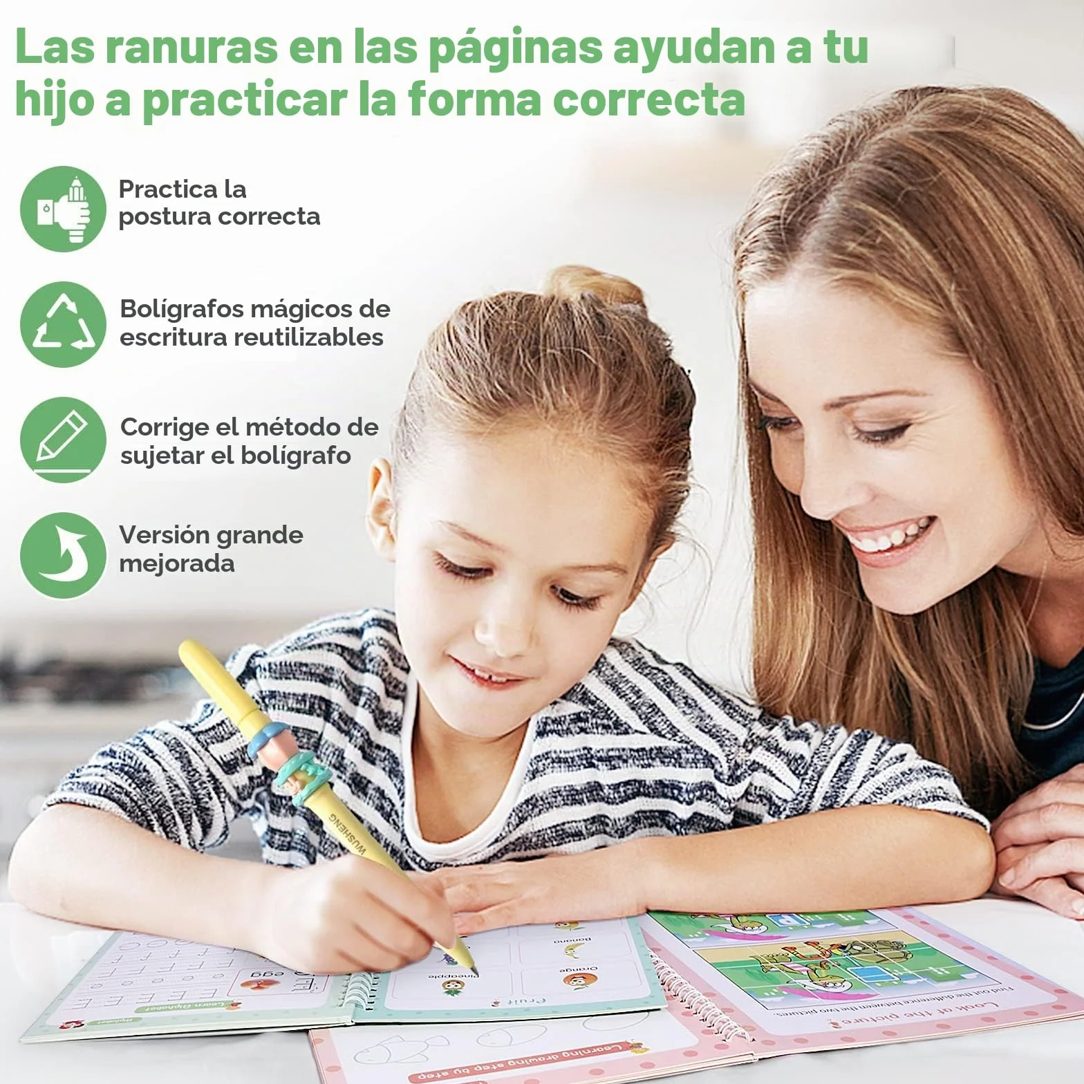 ASIGN Magic Ink Copybooks para niños, libros de trabajo reutilizables de escritura a mano para preescolares, diseño de plantilla y ayuda para escribir a mano (versión ampliada, 4 libros)