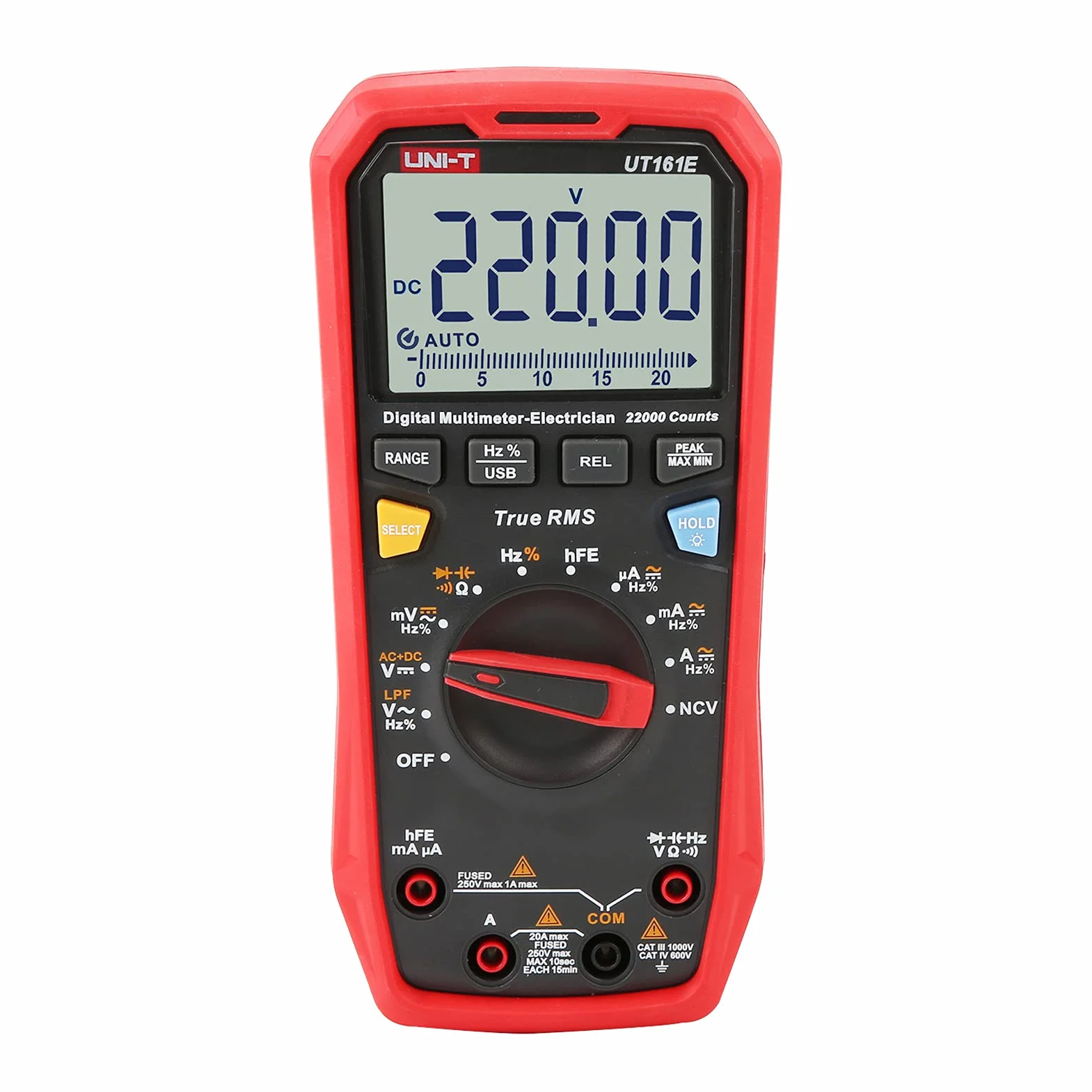 UNI-T UT161E True RMS Multímetro Digital, 1000 V AC/DC, 20A, 220MHz