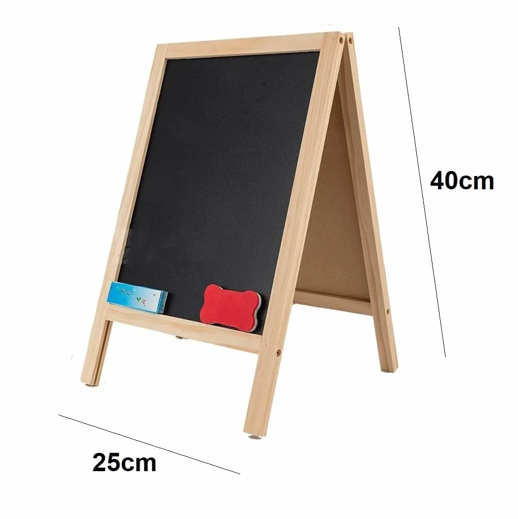 Pizarra expositora doble cara plegable publicitaria 40x25cm con tiza y borrador