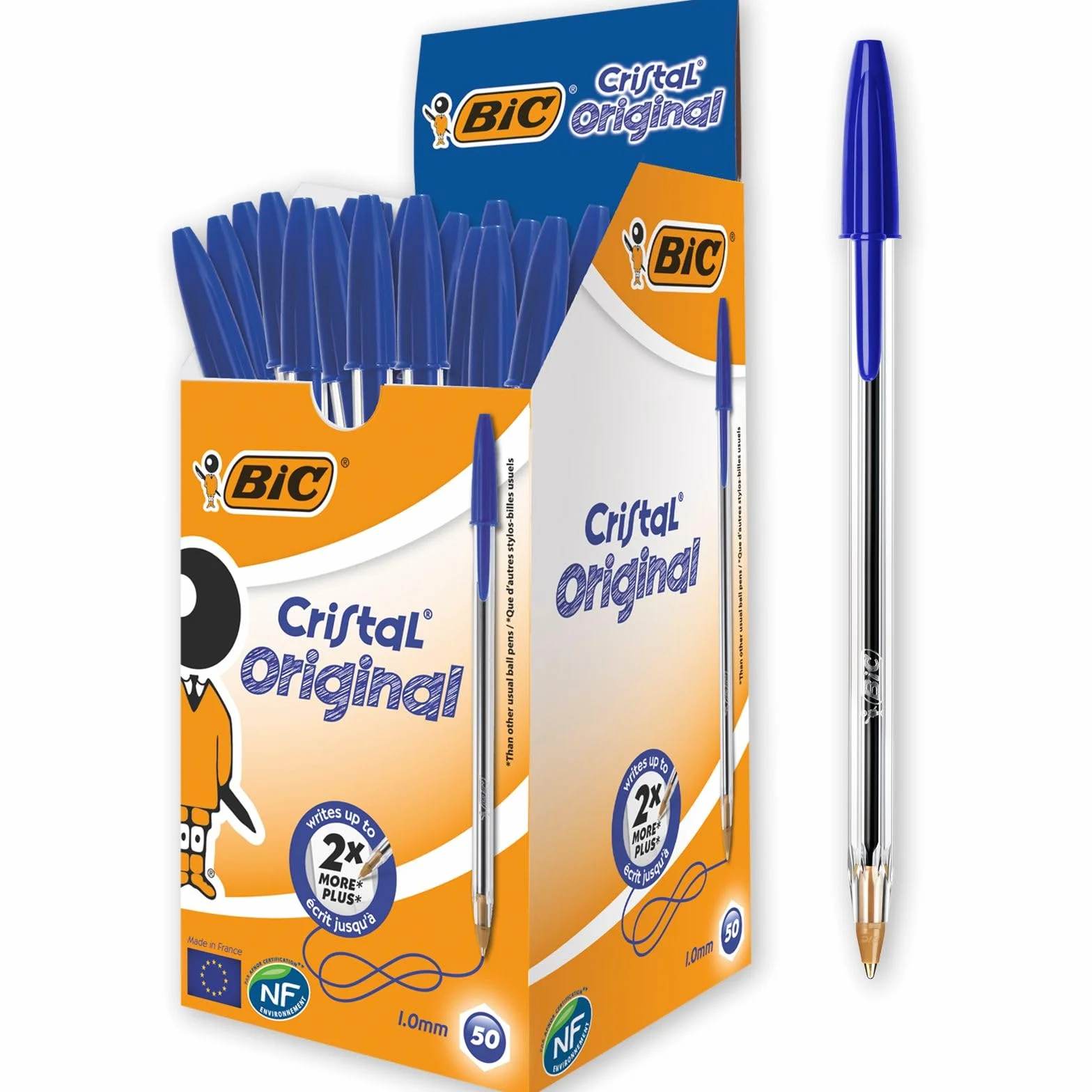 BIC Cristal Bolígrafos Original Azul Punta Media 1,0mm Caja de 50