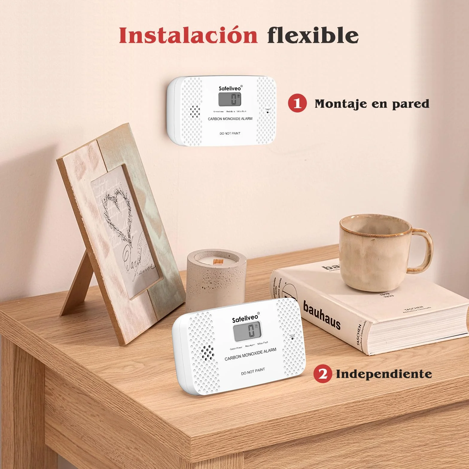 Safeliveo Detector de Monóxido de Carbono con Pantalla LCD,con Batería Reemplazable y botón de Prueba,Certificado EN 50291,Monitor Detector de CO Portátil para Hogar,Viajar y Caravanas -1 Pieza