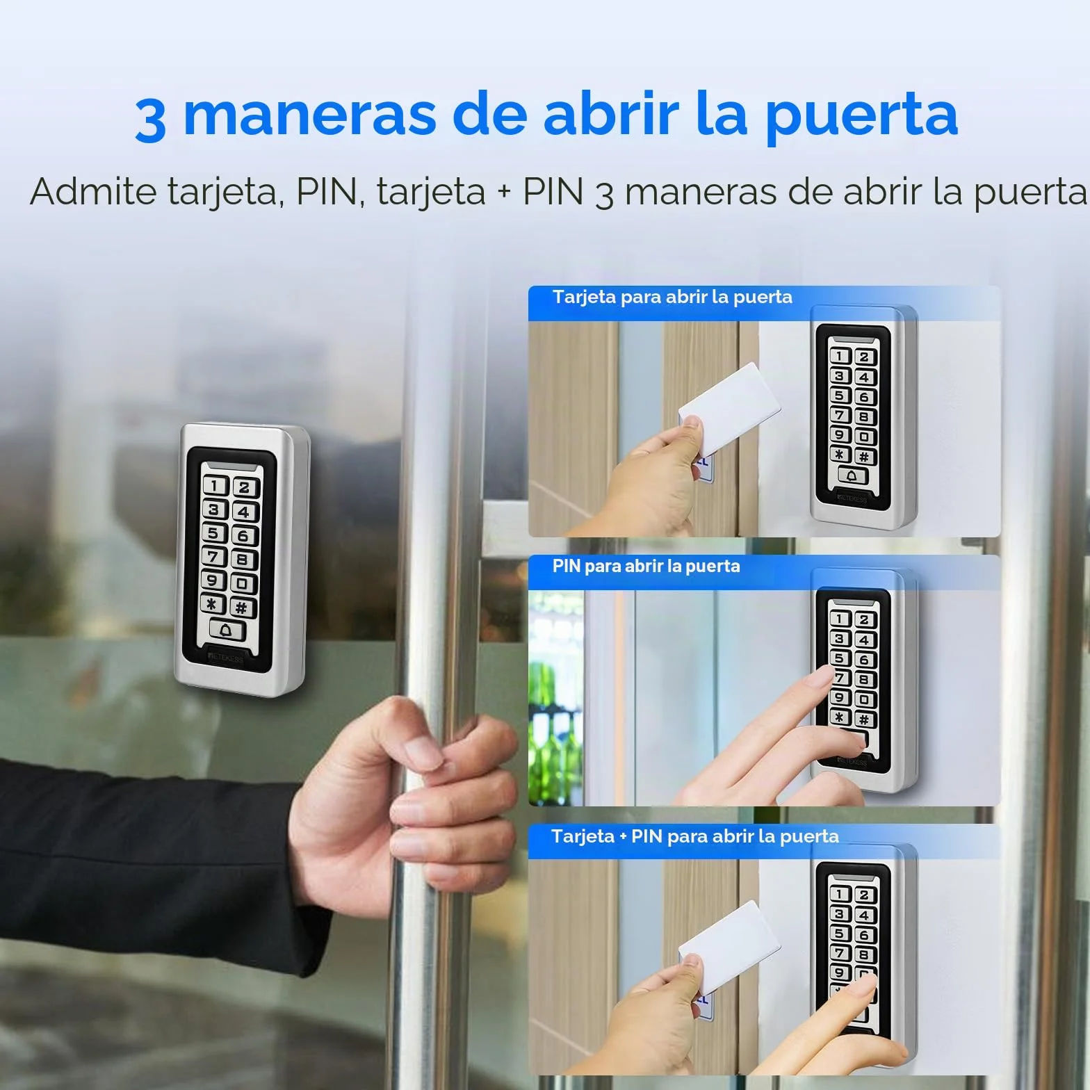 Retekess T-AC03 Control de Acceso Puerta, Teclado Acceso Impermeable IP68, Teclado Táctil Proximidad para RFID Sistema de Control de Acceso 125KHz Retroiluminación 2000 ID Wigan 26 Garaje Departamento
