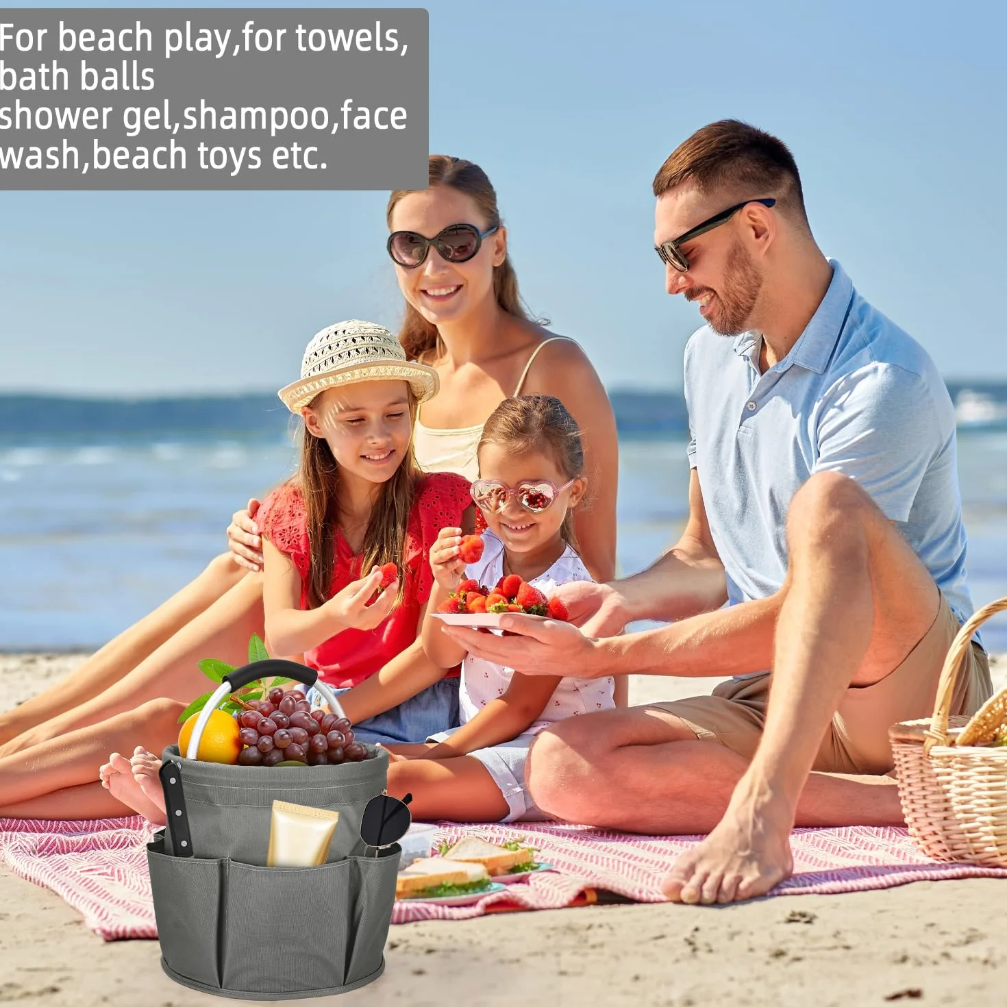 Cestas para Herramientas con 6 Bolsillos,Bolsa de Jardin Herramientas Plegable,Bolsa Organizadora Para Guardar Cosas en Casa, ir de Compras, Excursiones al Aire Libre, Picnics(Gris)