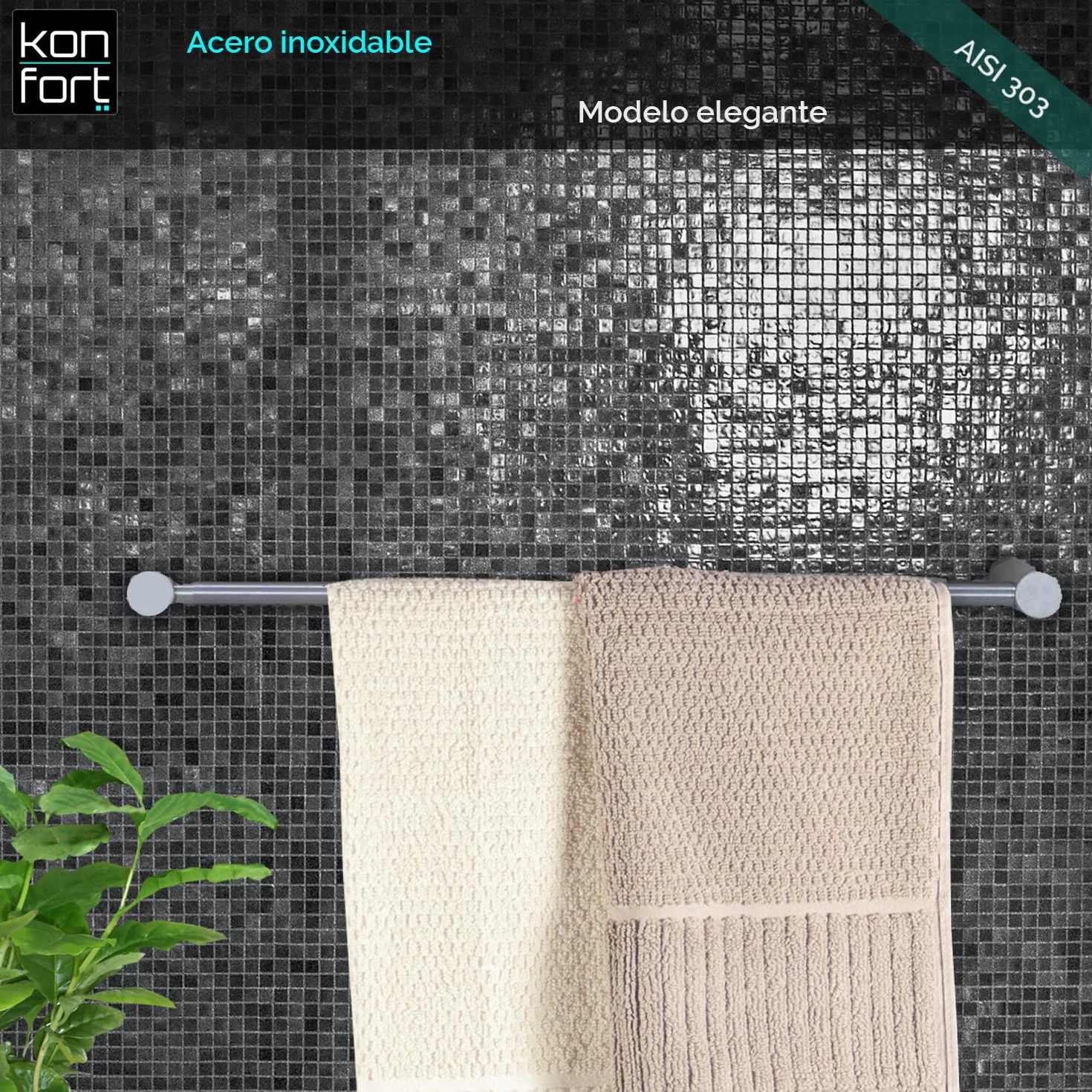Kon-fort Home Toallero Baño 30cm. con Tornillos Acero Inoxidable AISI 304 Mate, Diseño Exclusivo.