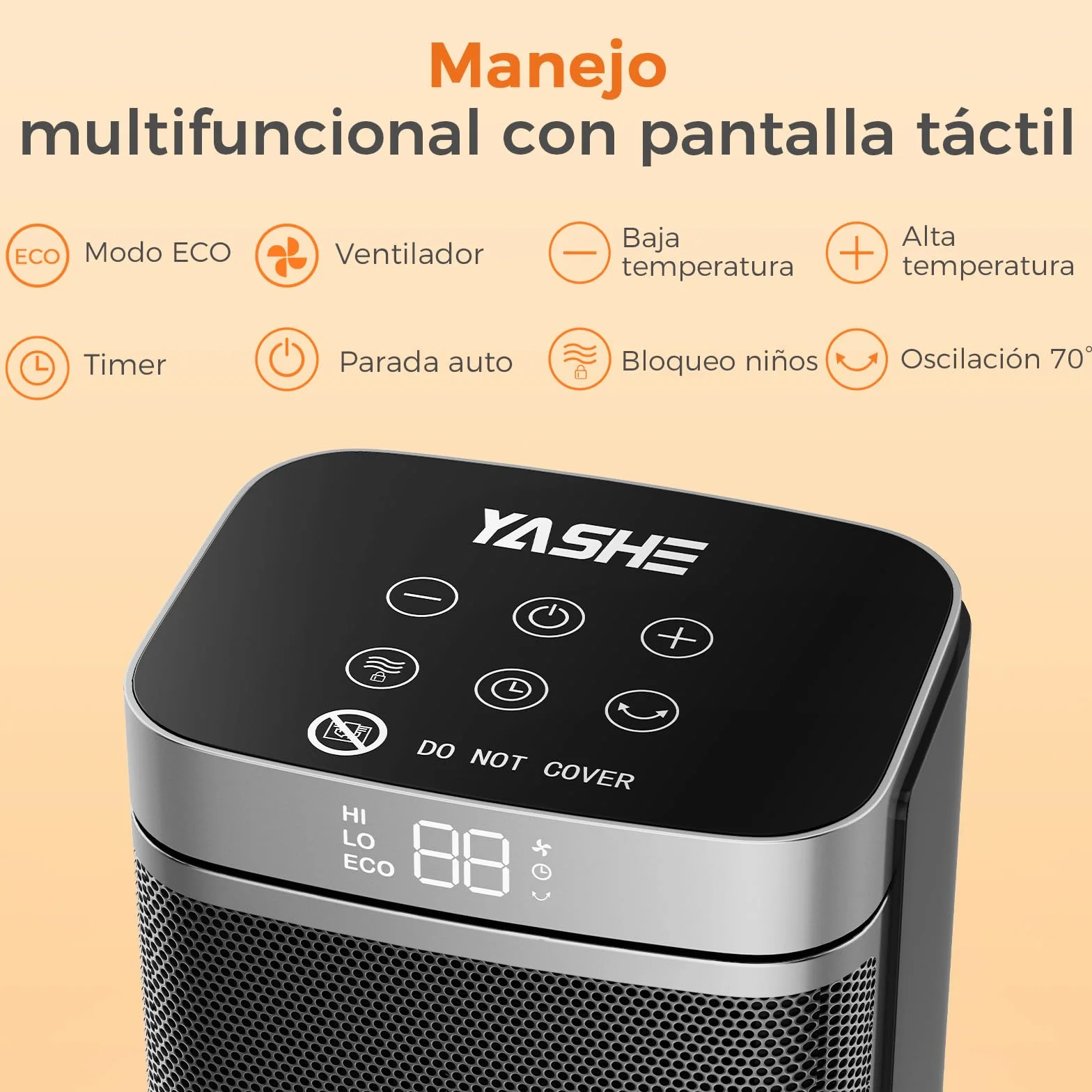 YASHE Calentador Eléctrico PTC de 1500 W con ventilador y ahorro de energía, oscilación de 70°, termostato, control remoto, protección contra sobrecalentamiento y vuelco, temporizador de 1 a 24 h