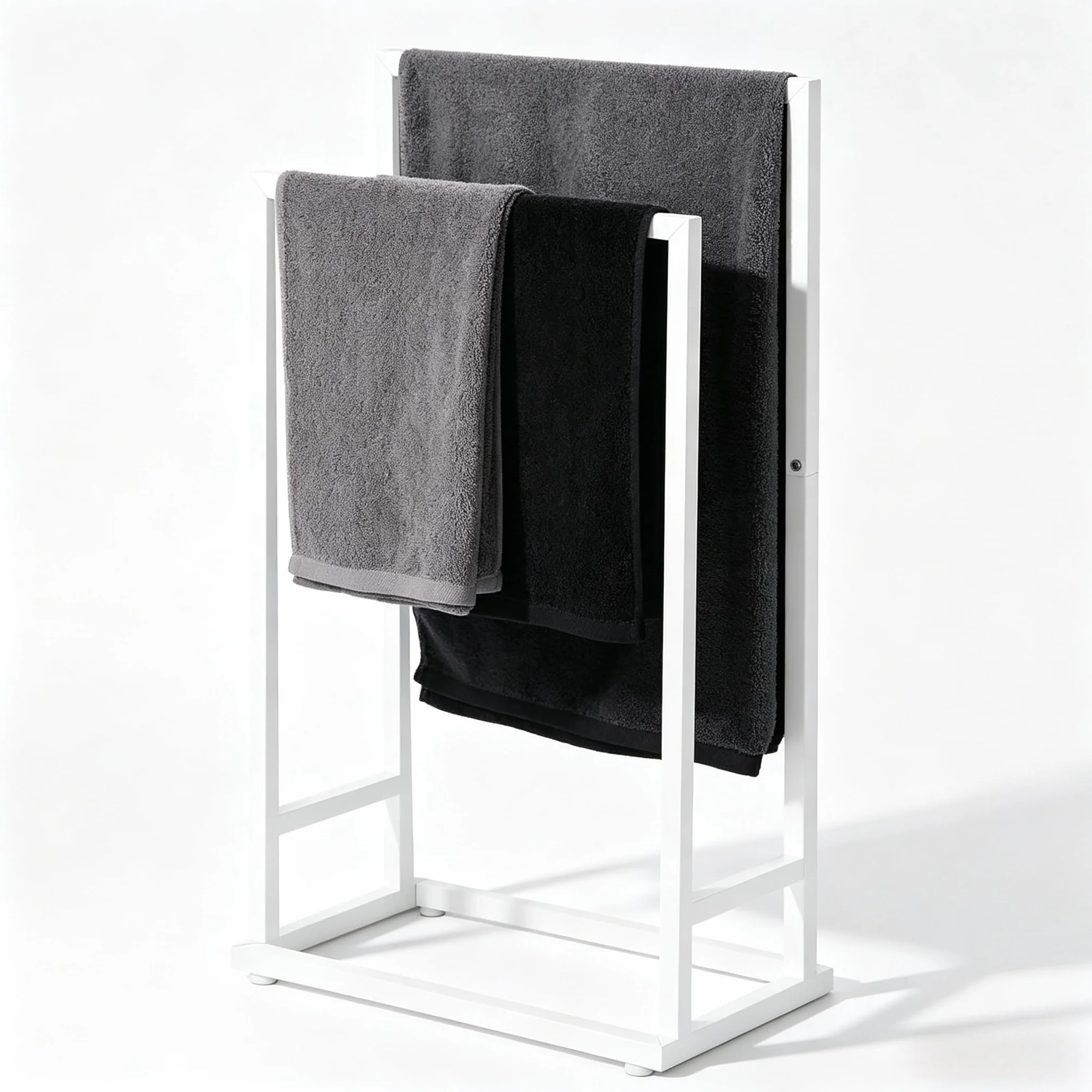 smusei Toallero de Pie con 2 Toalleros Toallero de Baño de 2 Niveles sin Taladrar para Baño 74x21x41CM Toallero - Blanco Mate