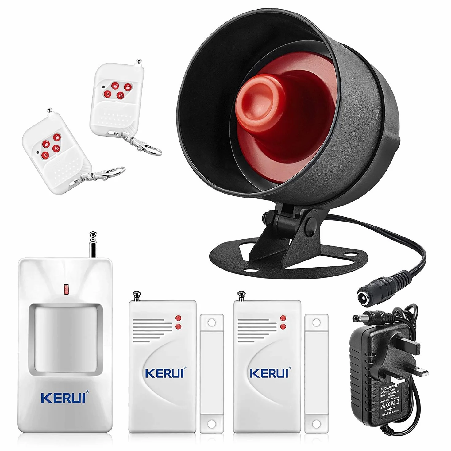 Alarmas para Casa, Sistema de Alarma Kit de 7 Piezas con Sirena de 115dB, Sensor de Movimiento, Sensor de Puerta y Ventana y Sistema de Alarma de Seguridad con Control Remoto
