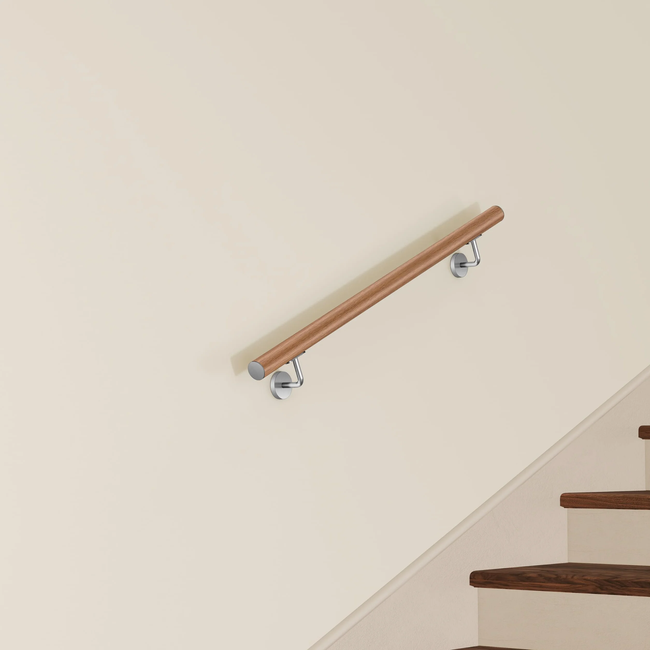 AICA Barandilla de escalera, Pasamanos de acero inoxidable 304 acabado madera marrón, 80 cm con 2 soportes, para Interior y Exterior