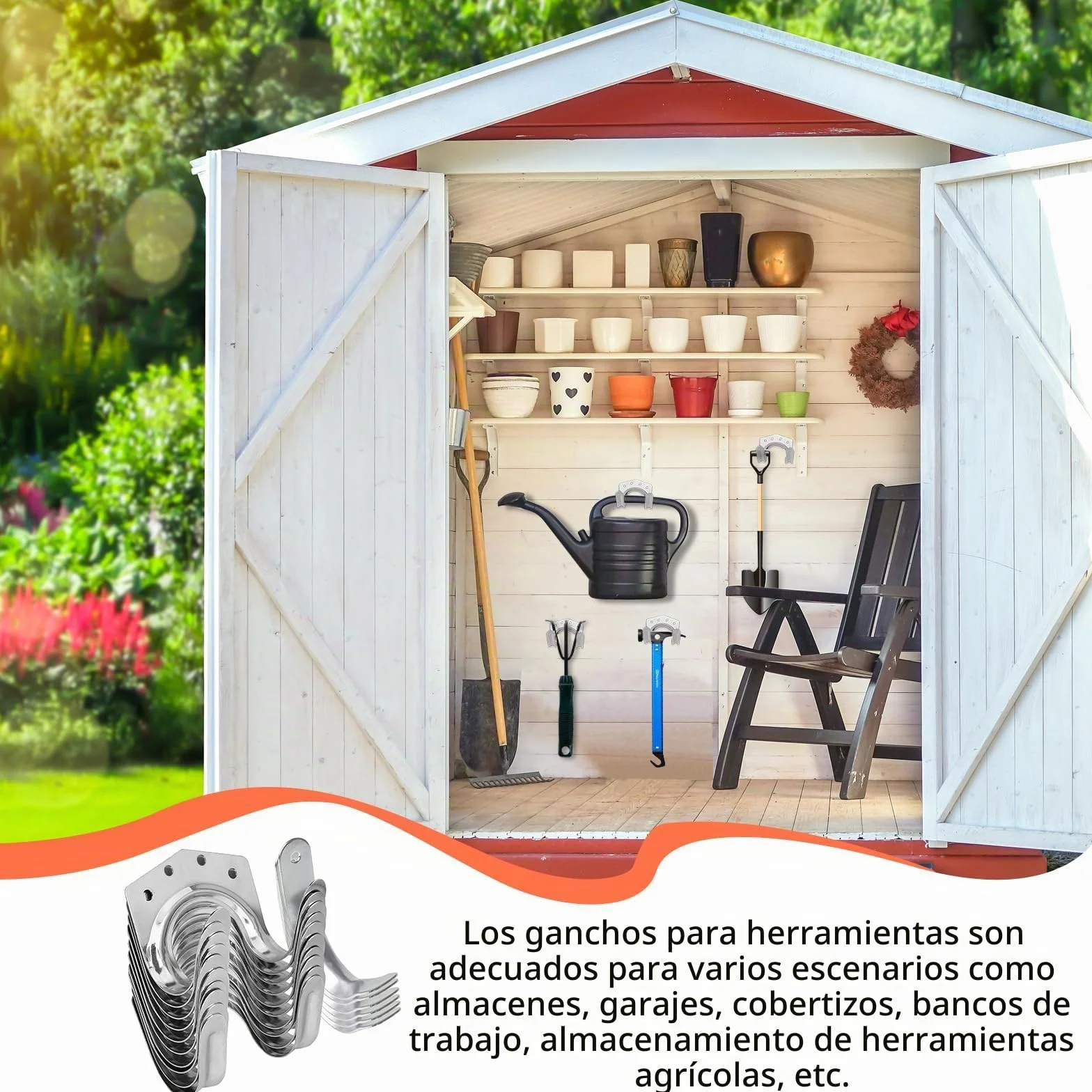 Paquete de 18 Ganchos Portuherramientas de Jardín, Soporte de Gancho Simple/Doble para Cobertizo, Jardín, Bicicleta con 30 Tornillos, 1 Destornillador (Plateado)