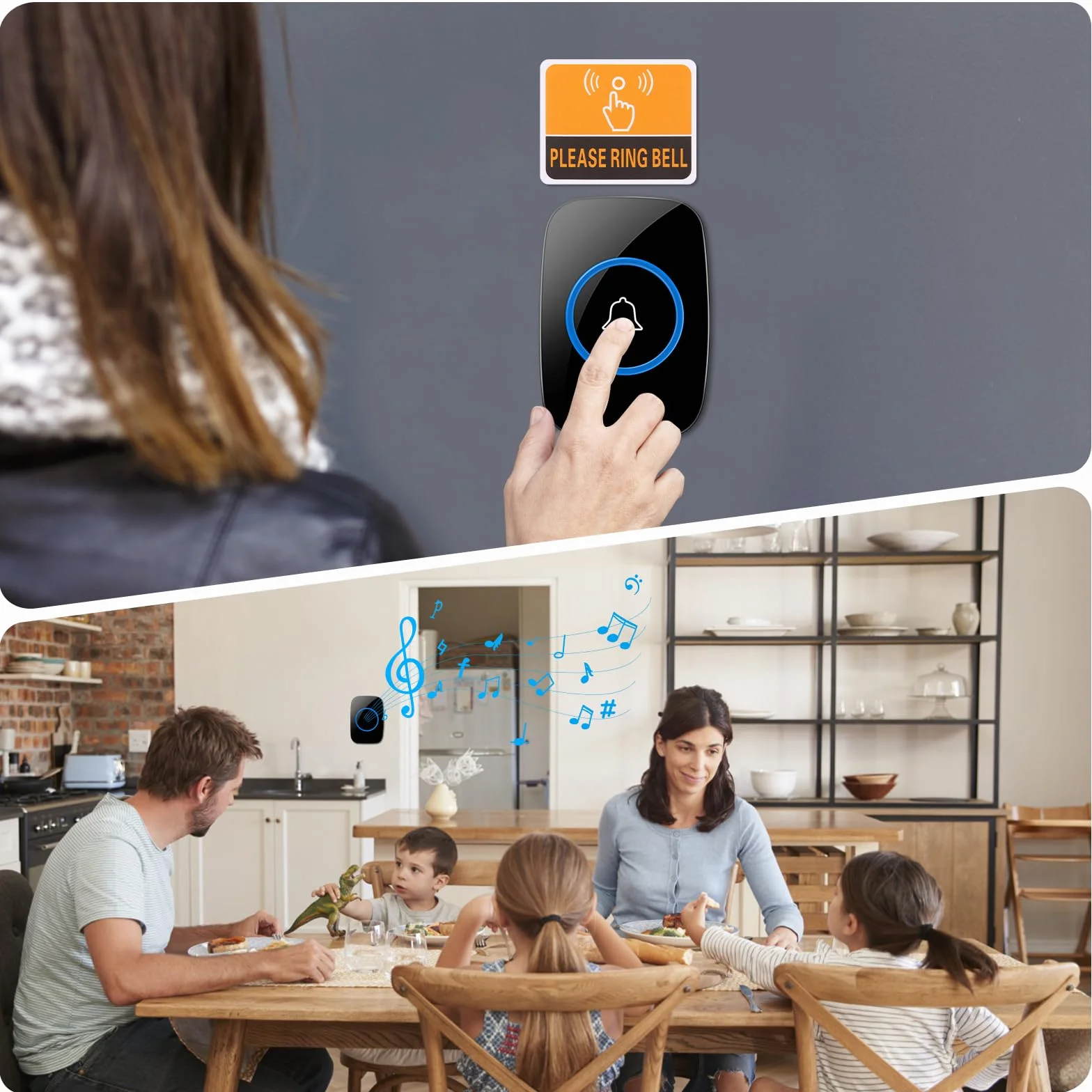VFANDV Timbre Inalámbrico Exterior Impermeable, IP44 Impermeable Doorbell 300M, Kit de Timbre Inalambrico, 5 Niveles de Volumen y 60 Melodías, Indicador LED para Hogar, Salón, Oficina (Negro)