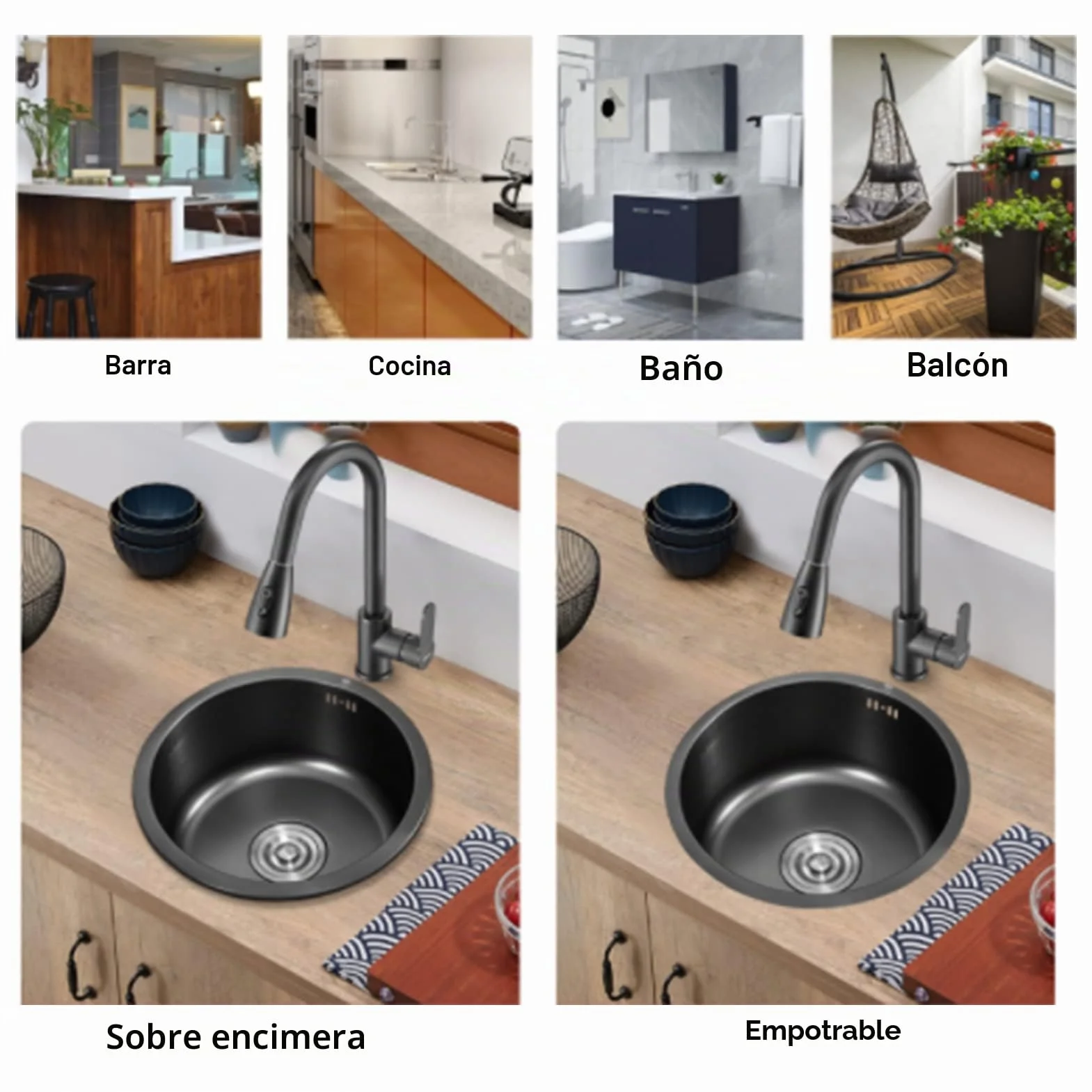 Mini Fregadero de Cocina Redondo Barra de Acero Inoxidable, Fregadero de Cocina Barra de Acero Inoxidable Lavabo Redondo con Tubo de desagüe 30 cm de diámetro