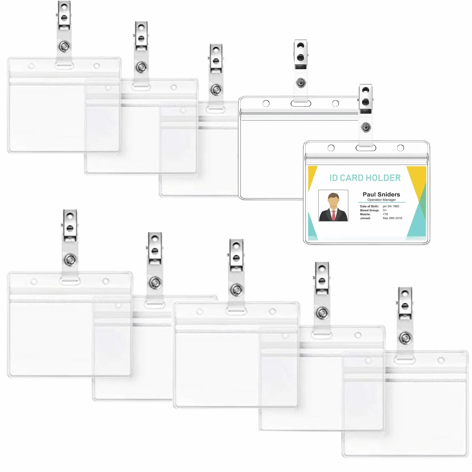Badge Holder Horizontal,10pcs Soporte para tarjetas de identificación,Tarjetas de Identificación con Clip,Juego de tarjetas de identificación para escuelas, exposiciones, conferencias