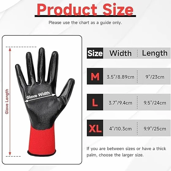 50 Pares Guantes de Trabajo,Guante Trabajo Hombre y Mujer,Guantes Recubrimiento de Naylon PU,Guantes Antideslizantes,Guantes Jardineria,Guantes para Industria Protección Mecánica e Industrial